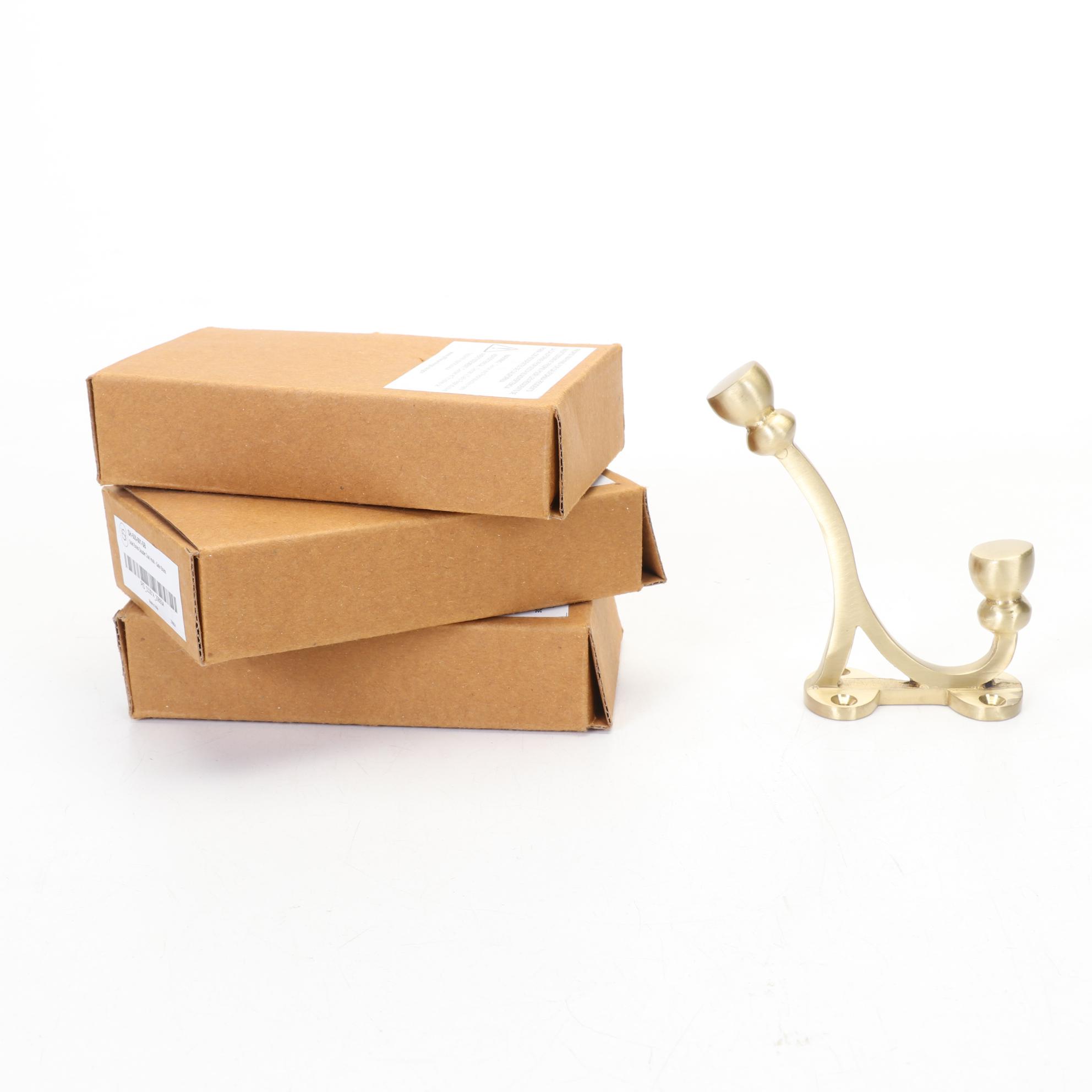 Three Satin Brass Double Coat Hooks