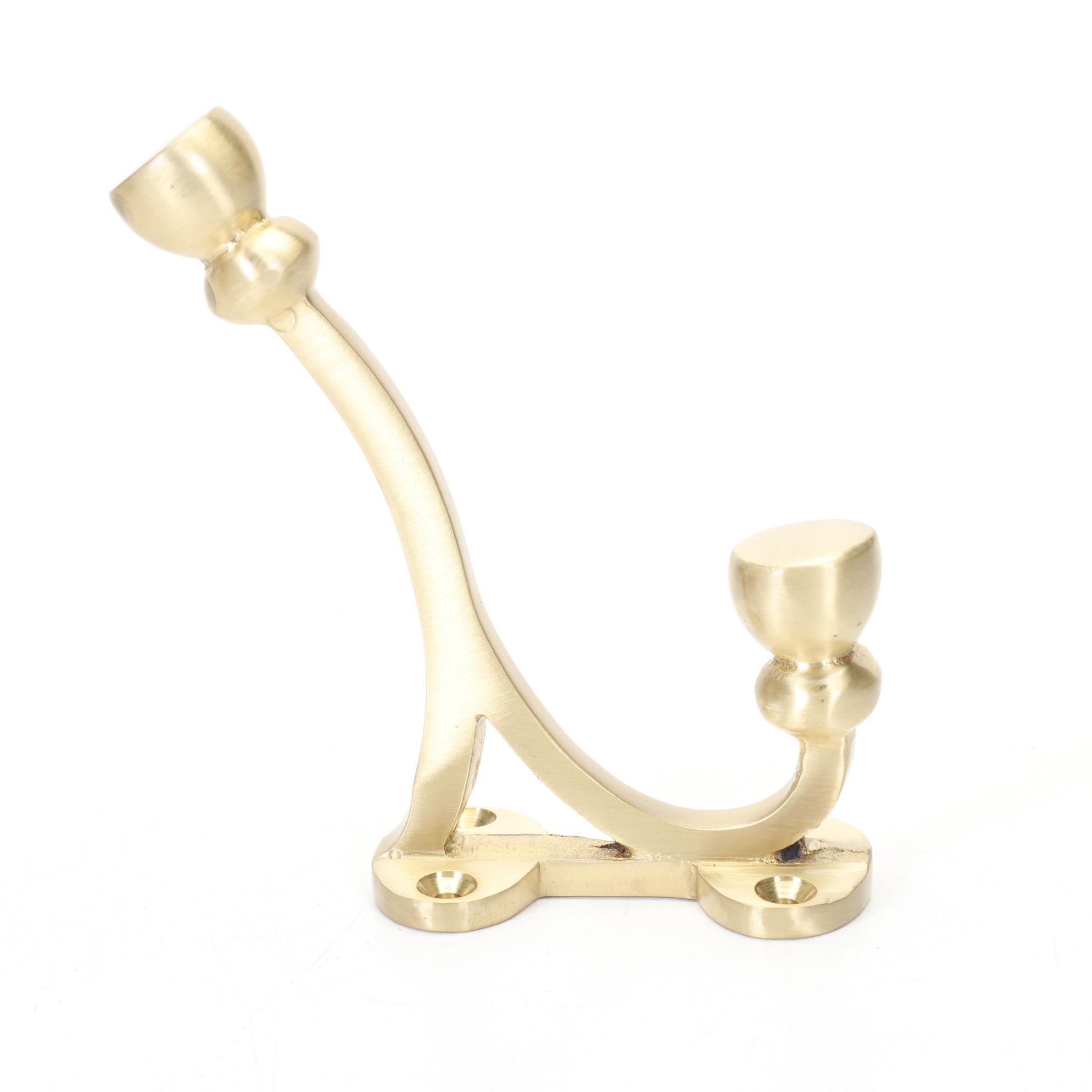 Three Satin Brass Double Coat Hooks