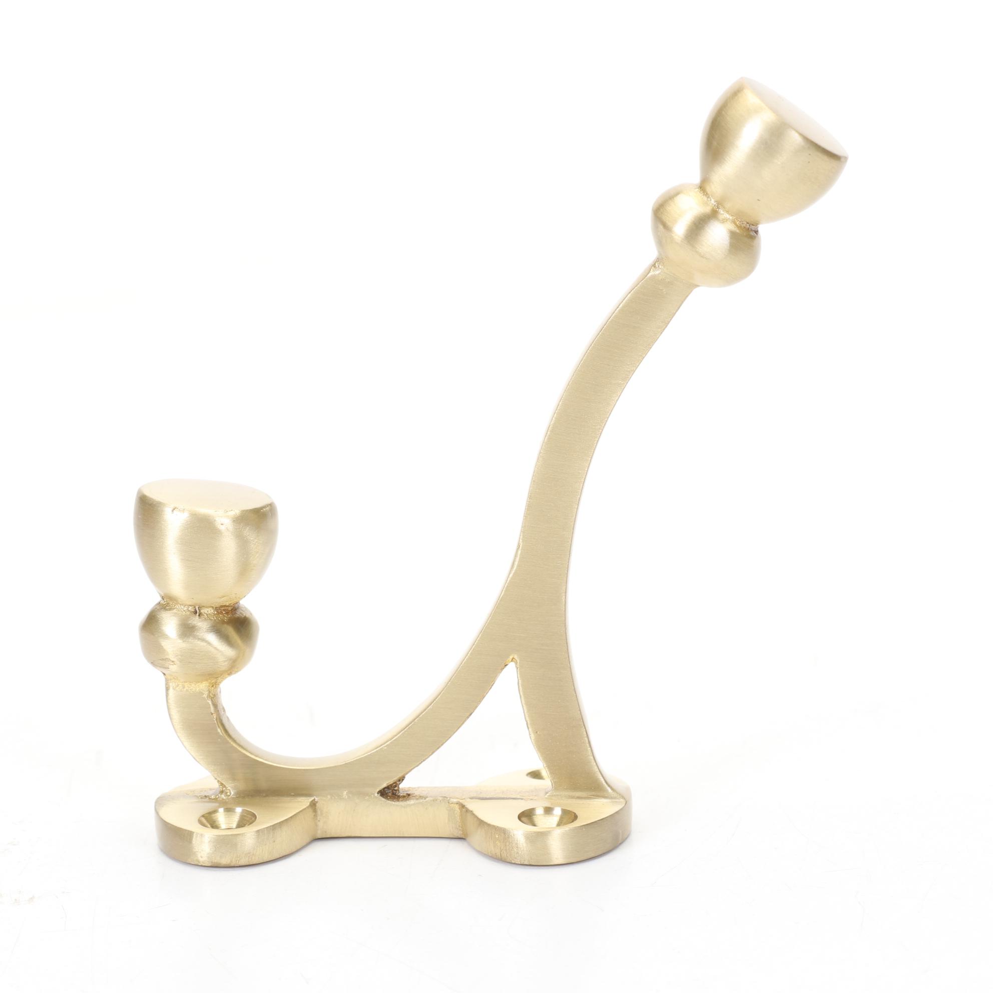 Three Satin Brass Double Coat Hooks