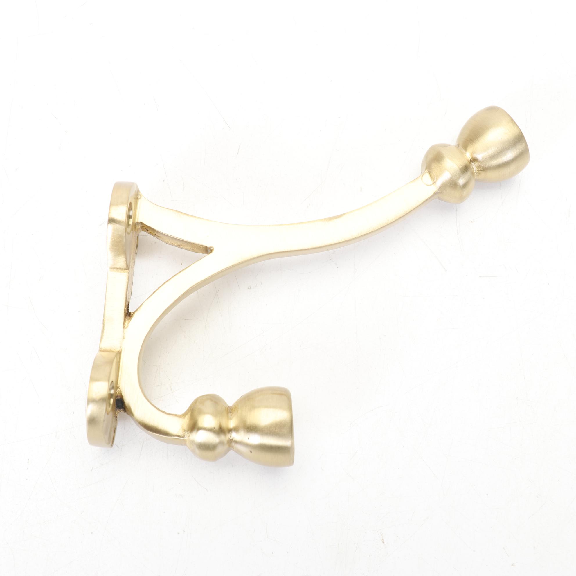 Three Satin Brass Double Coat Hooks