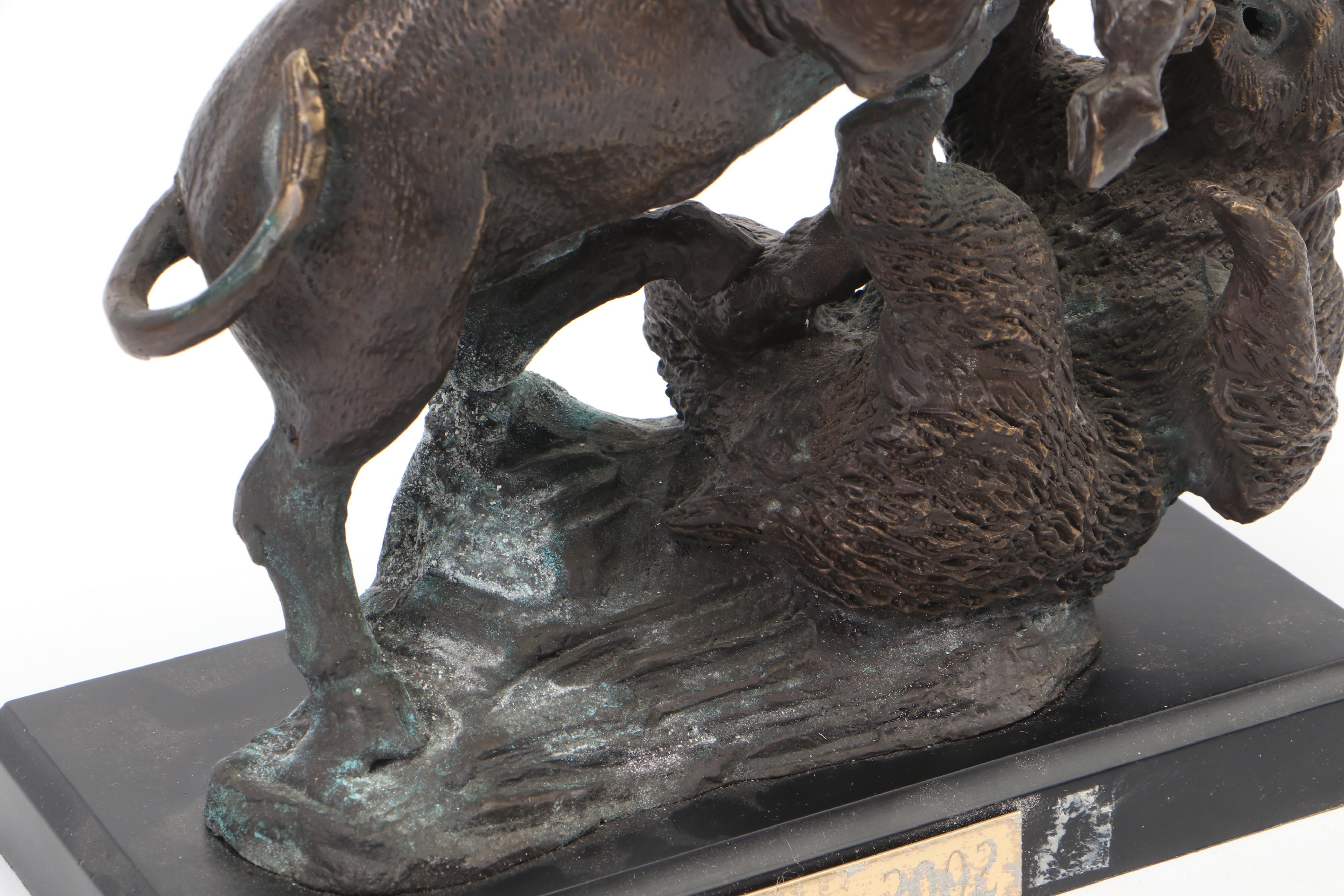 Bronze Finish Metal Charging Bull and Bear Figurines