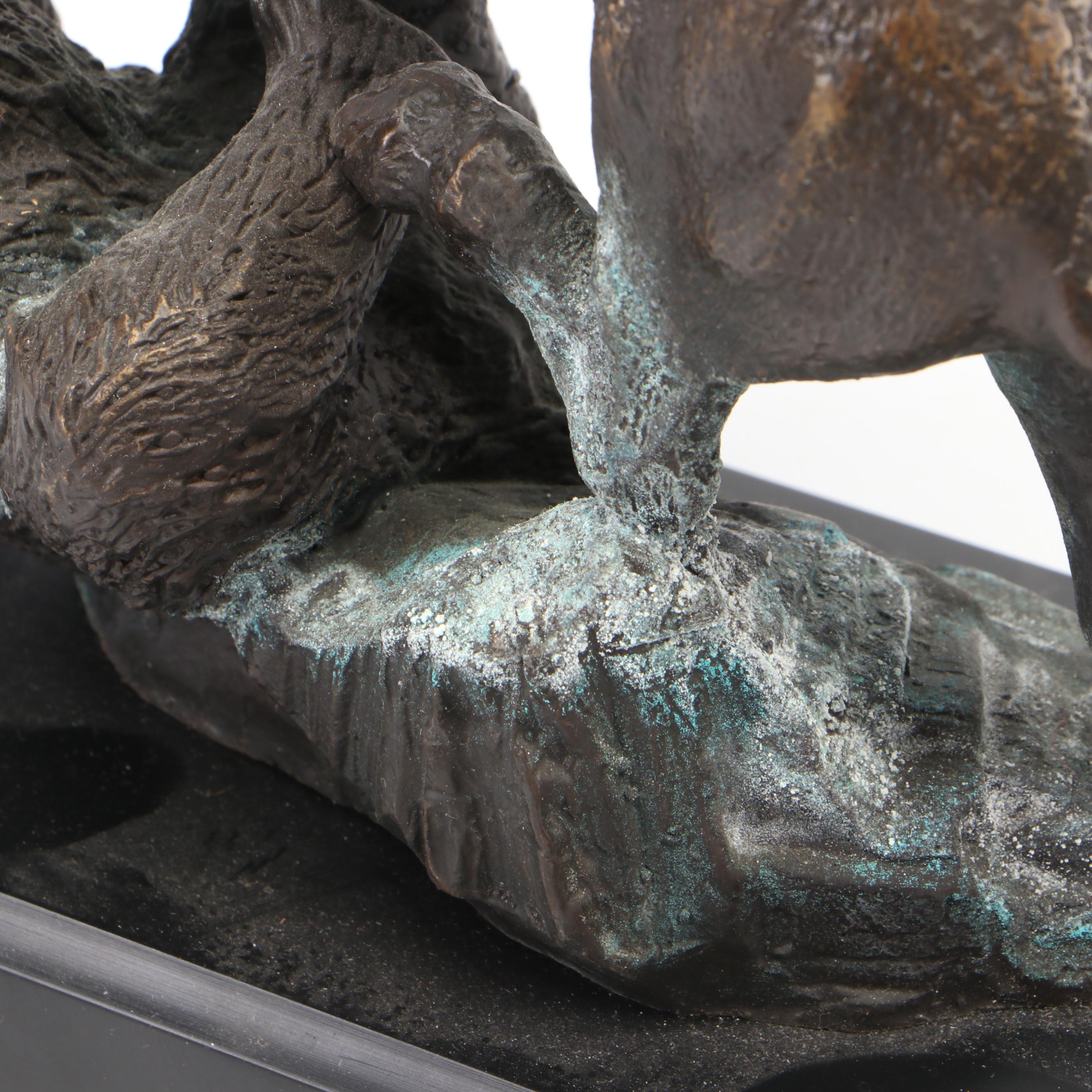 Bronze Finish Metal Charging Bull and Bear Figurines