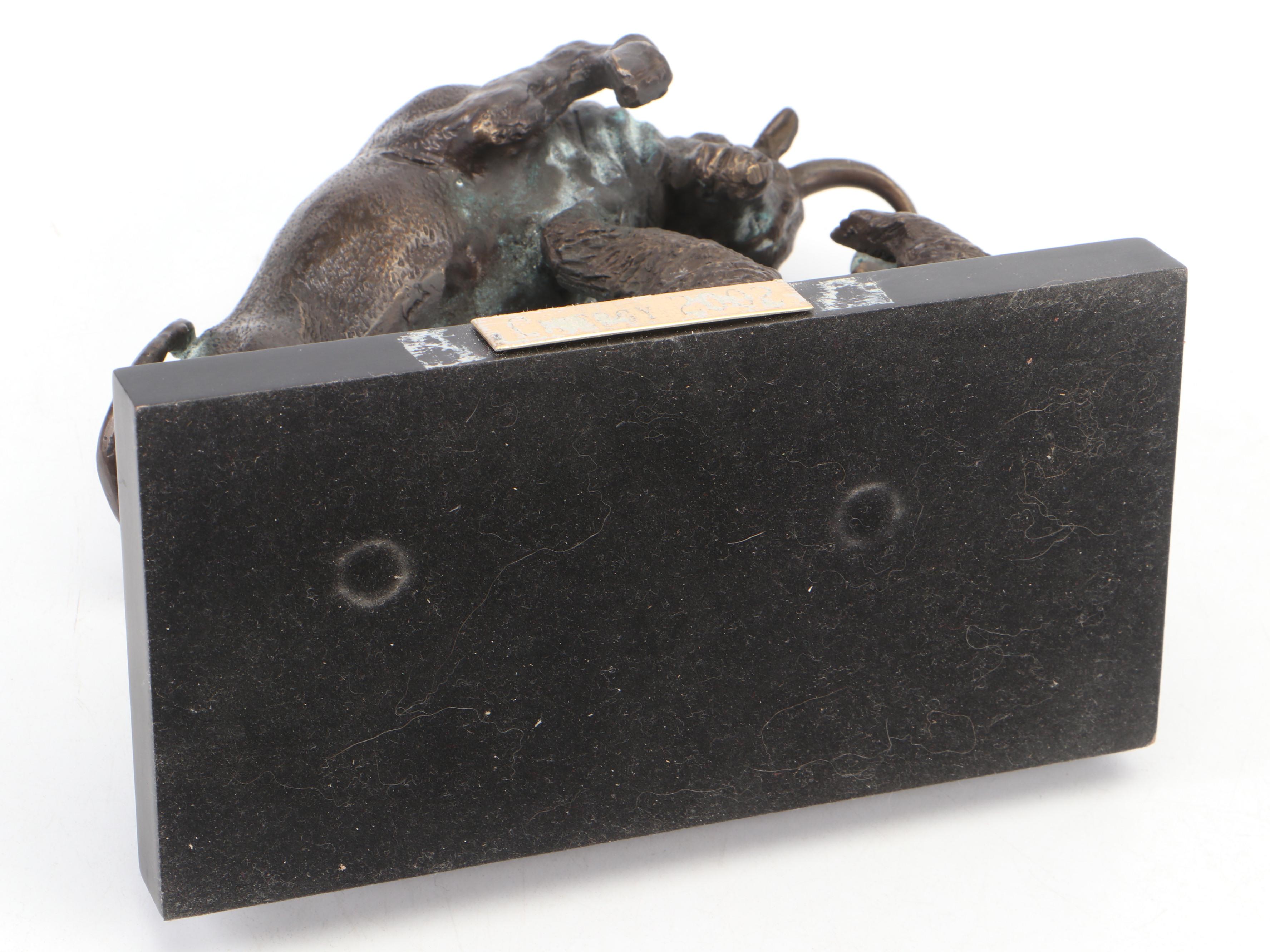 Bronze Finish Metal Charging Bull and Bear Figurines