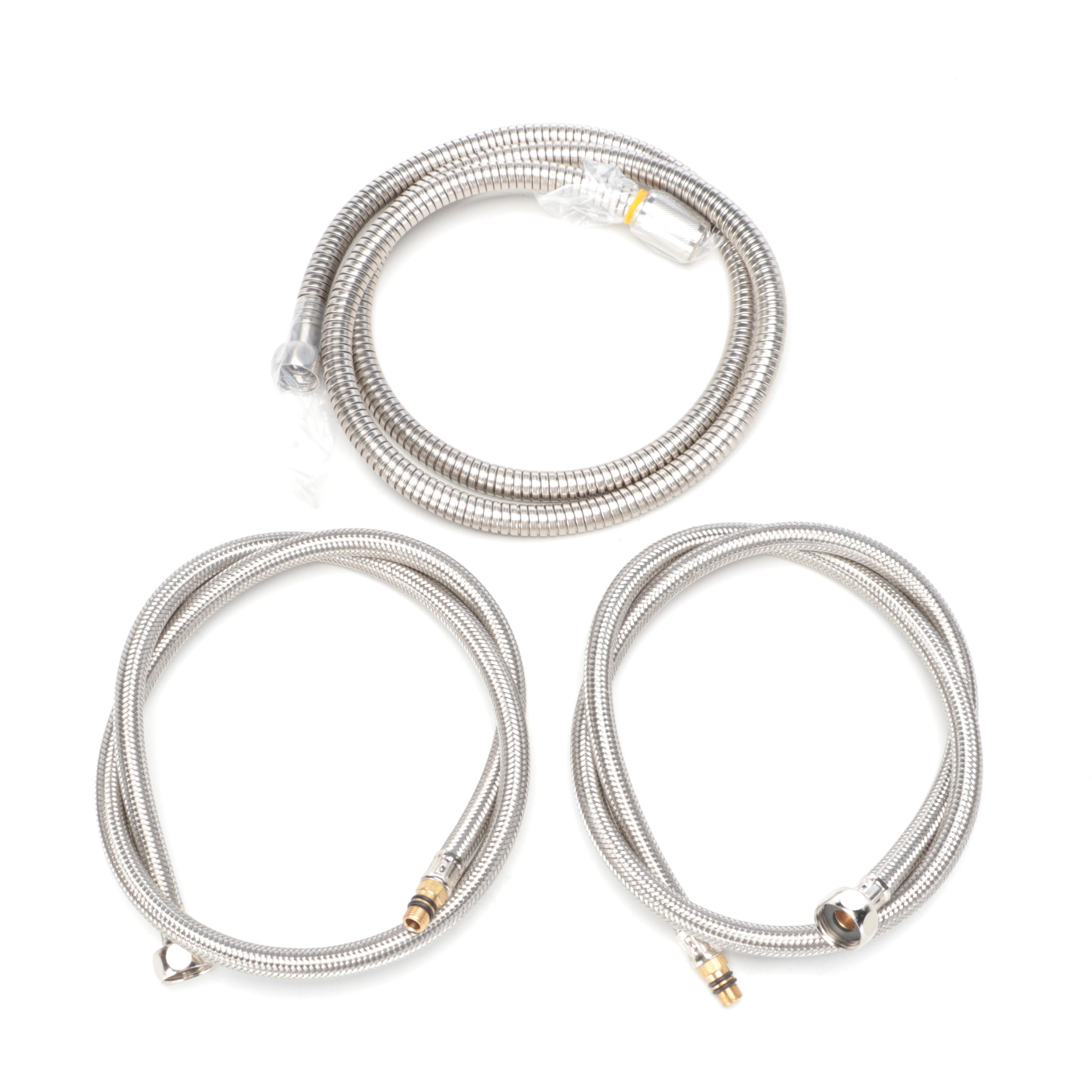 Brushed Nickel Gooseneck Faucet, Shower Handset, Extender Pipe and Hose