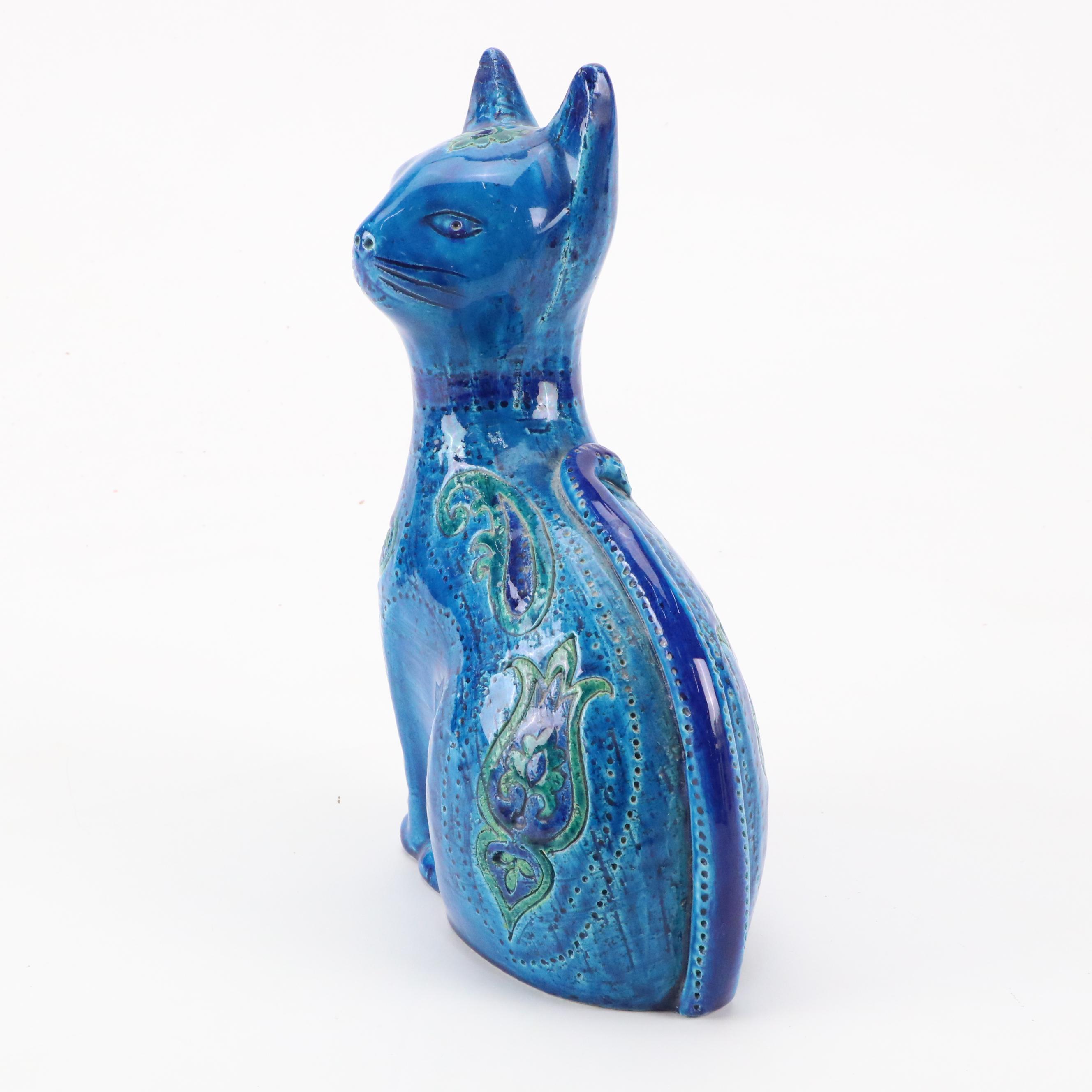 Aldo Londi for Bitossi "Rimini Blue" Ceramic Cat Figurine