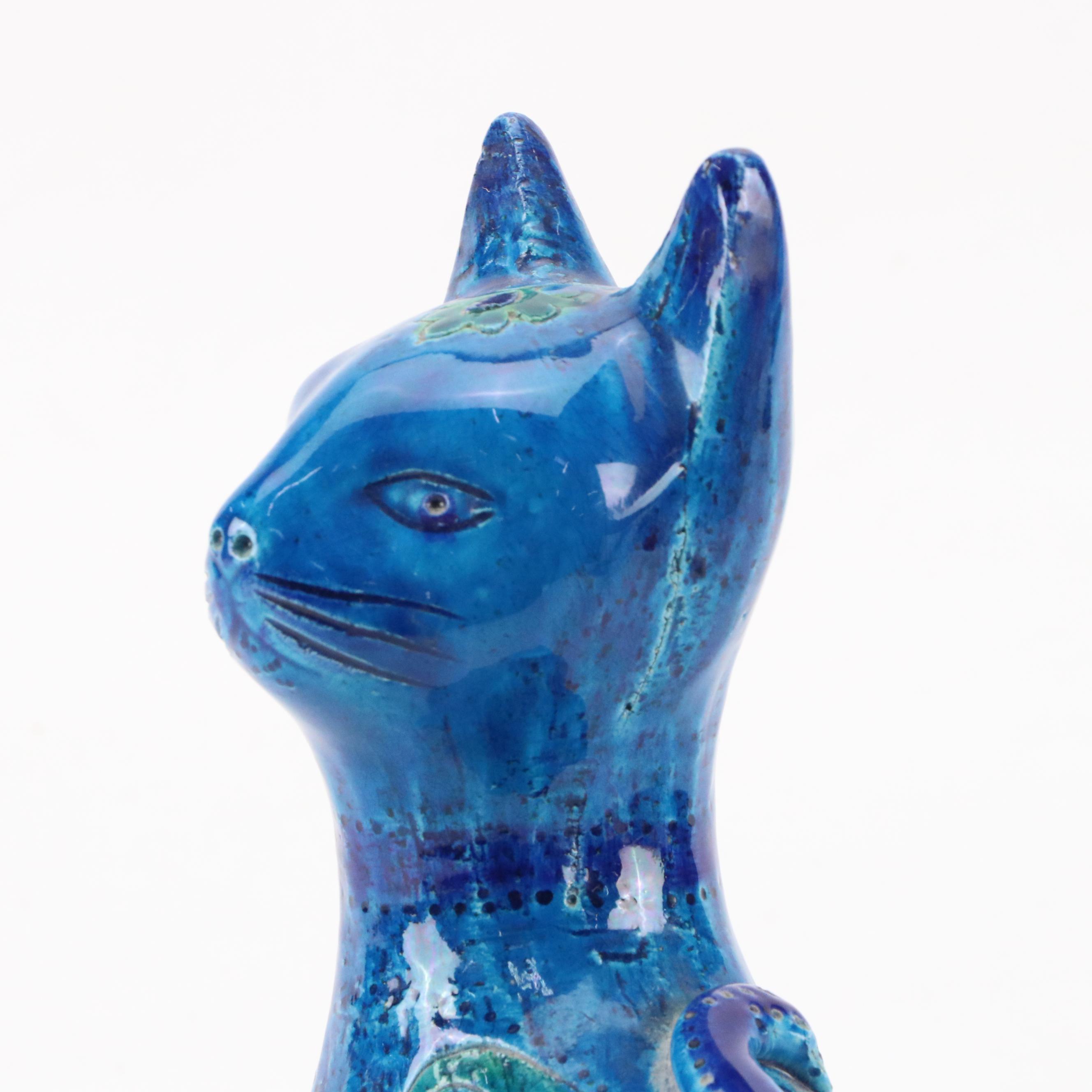 Aldo Londi for Bitossi "Rimini Blue" Ceramic Cat Figurine
