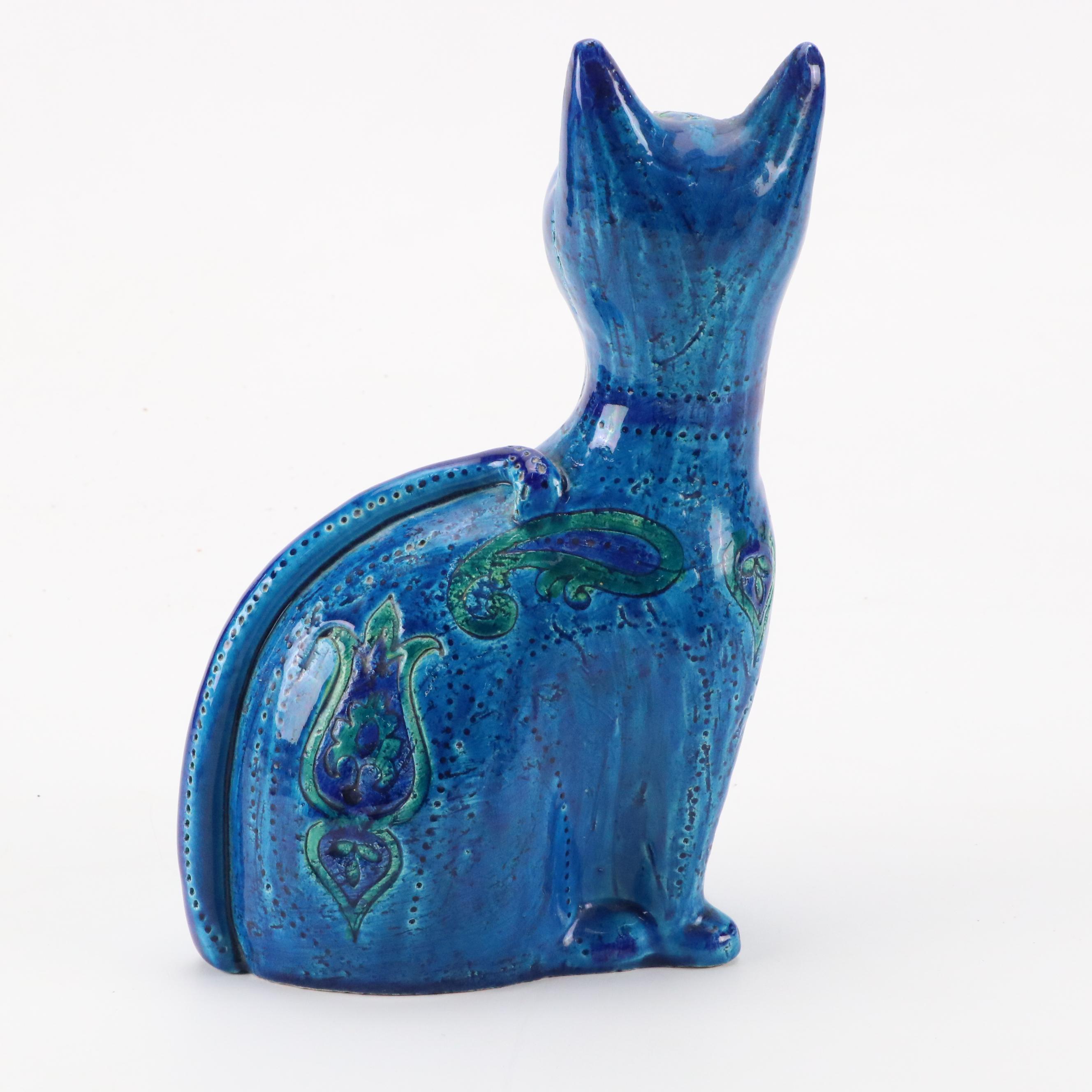 Aldo Londi for Bitossi "Rimini Blue" Ceramic Cat Figurine