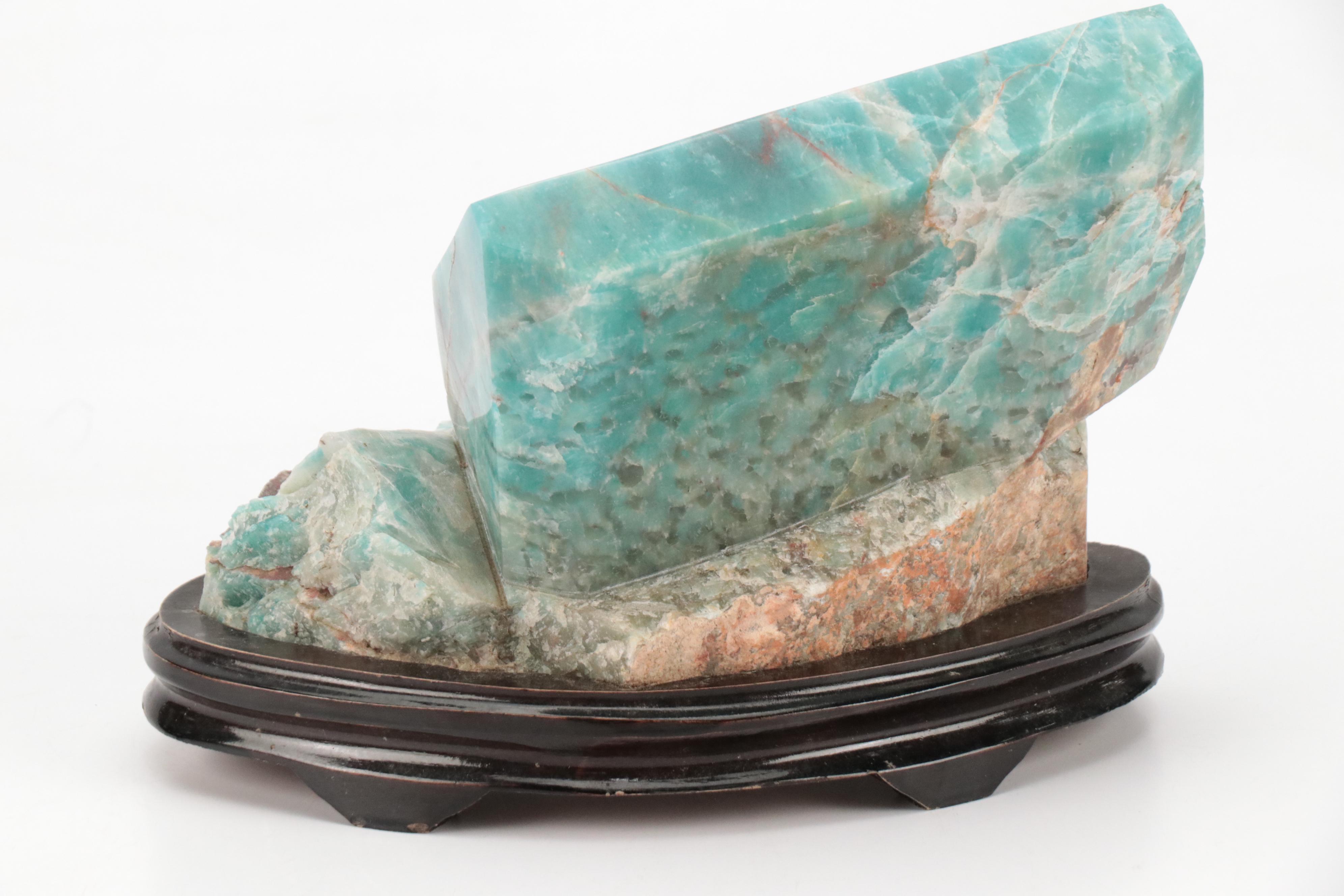 Amazonite Crystals with Finished Wood Stand