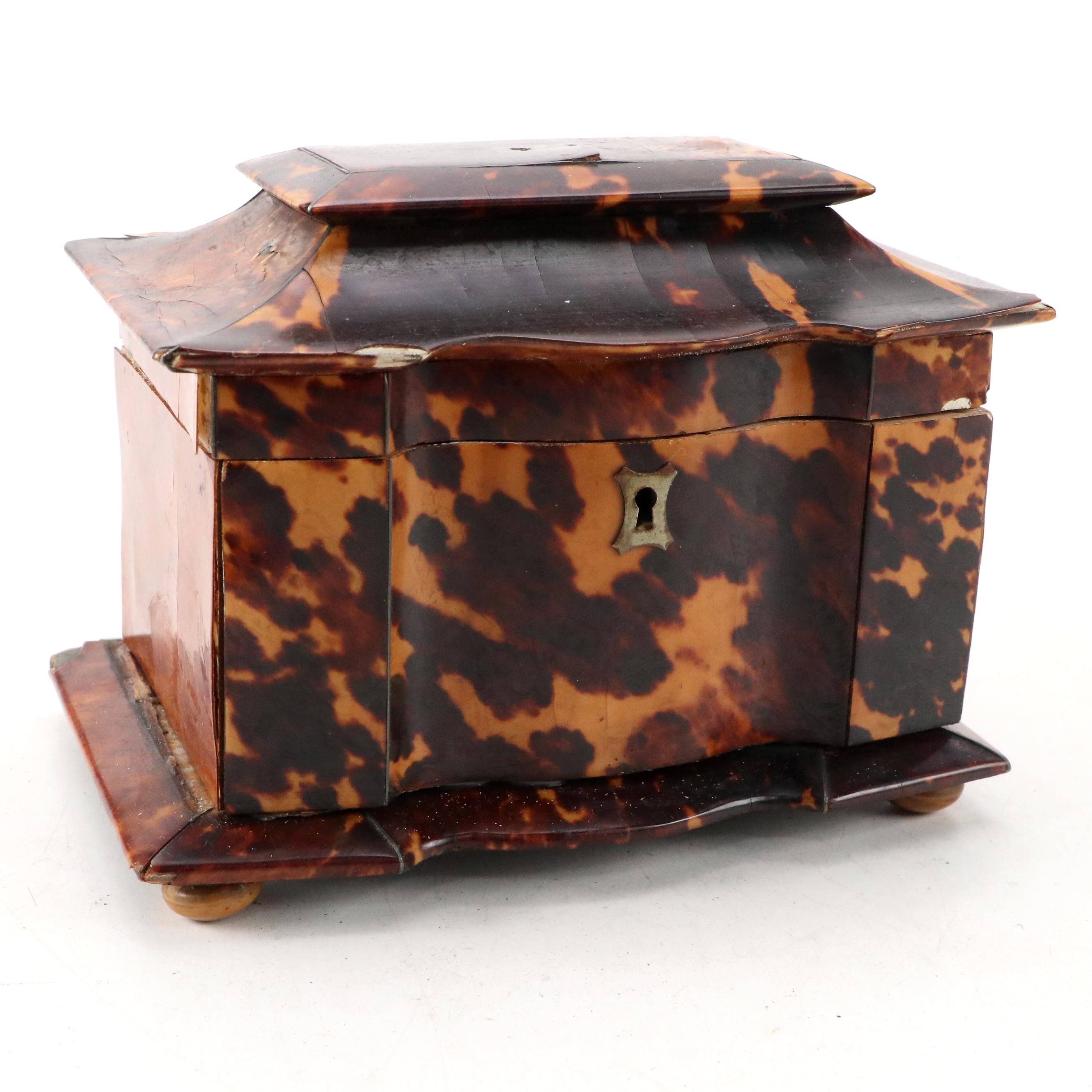 Victorian Tortoise Shell Tea Caddy, Early to Mid 19th Century
