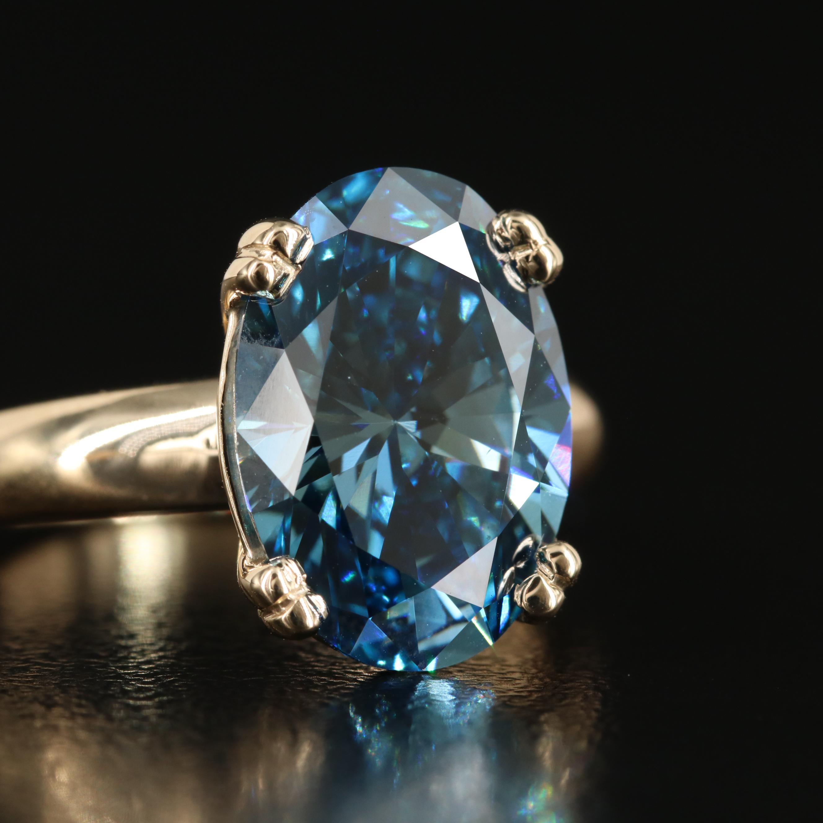 18K 5.22 CTW Lab Grown Fancy Dark Blue Diamond Solitaire Ring
