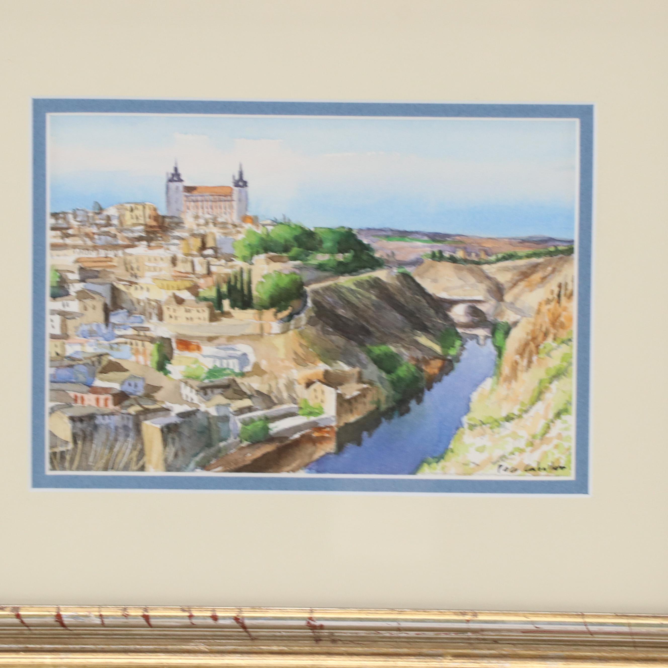 Paco Caballero Watercolor Painting of a View of Toledo, Spain