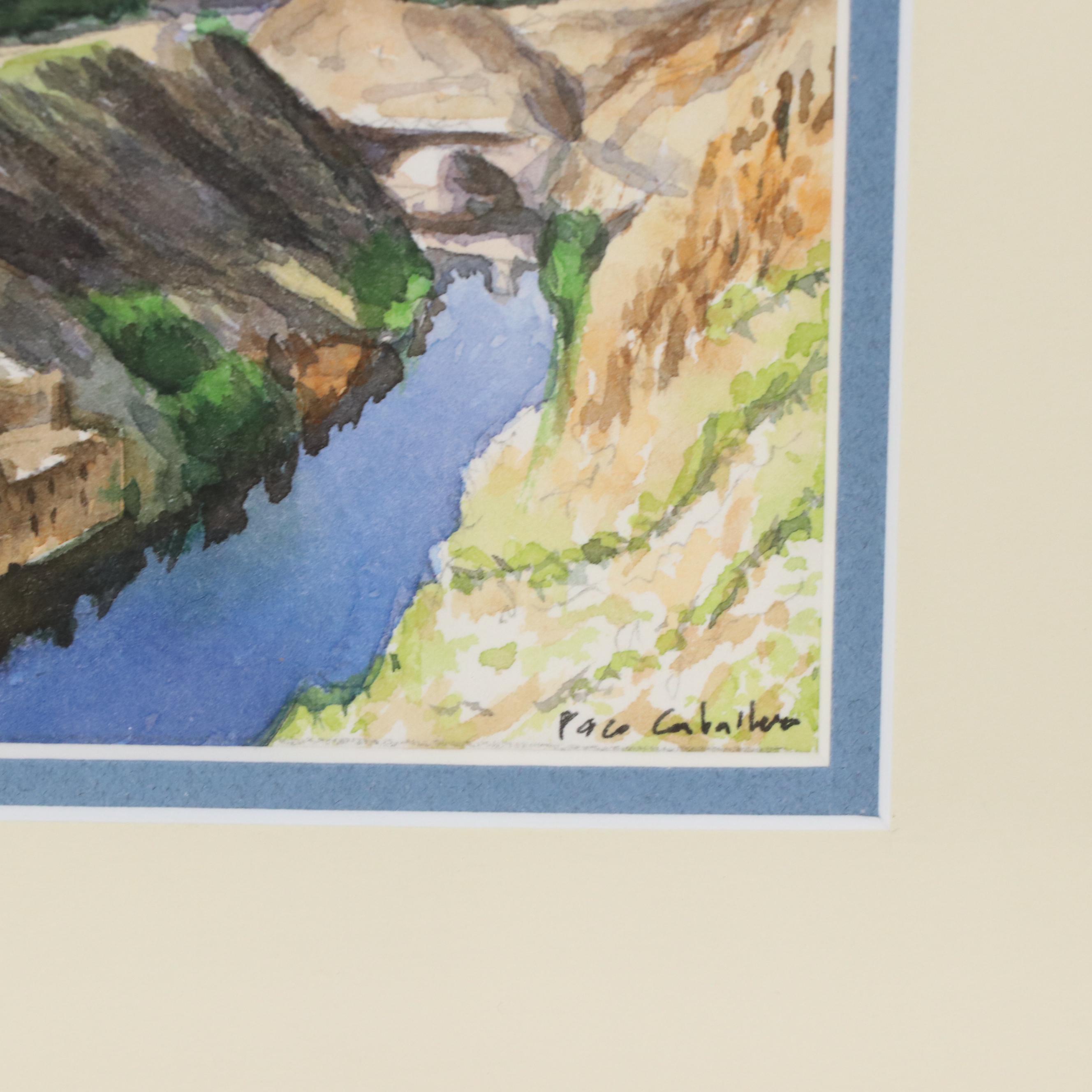 Paco Caballero Watercolor Painting of a View of Toledo, Spain