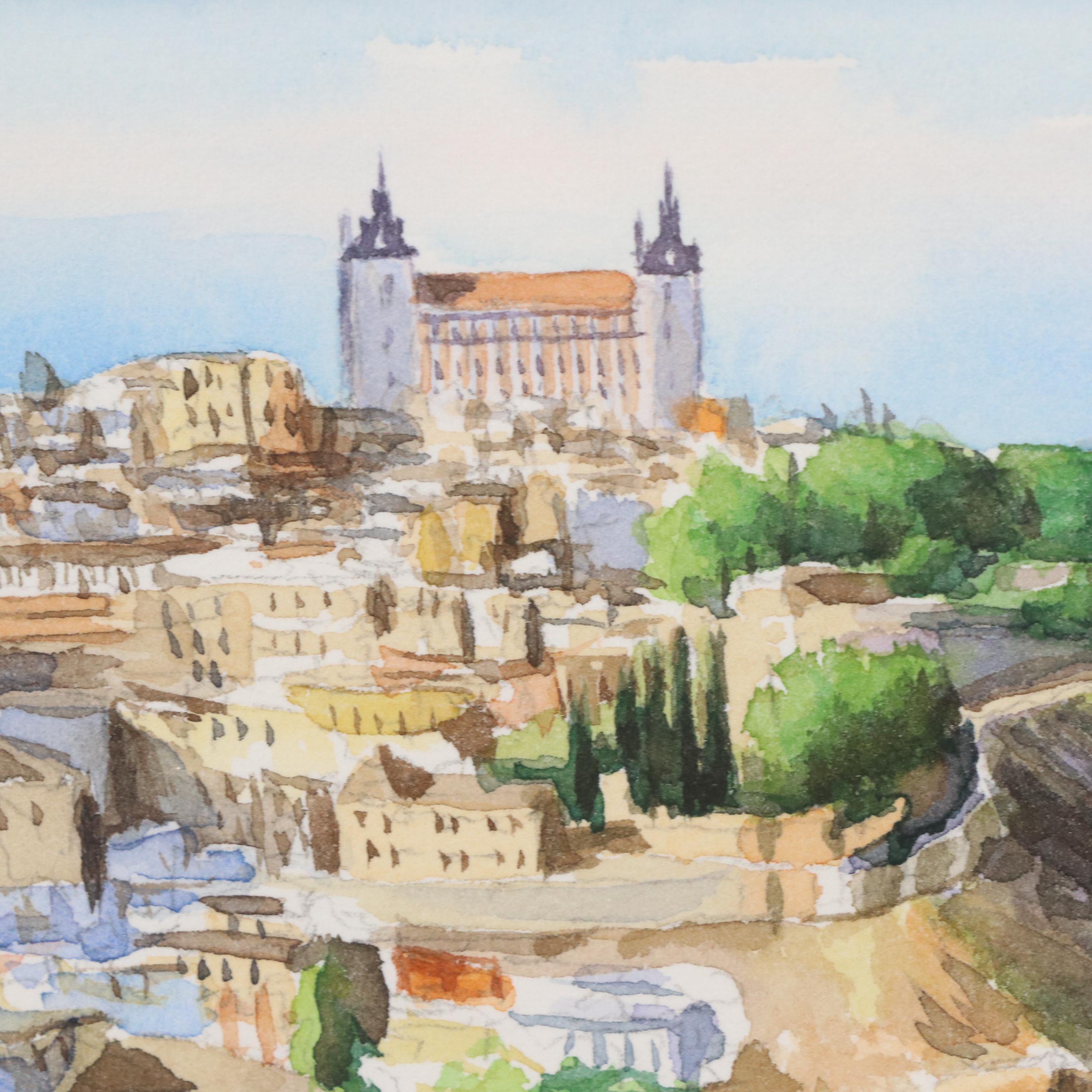 Paco Caballero Watercolor Painting of a View of Toledo, Spain