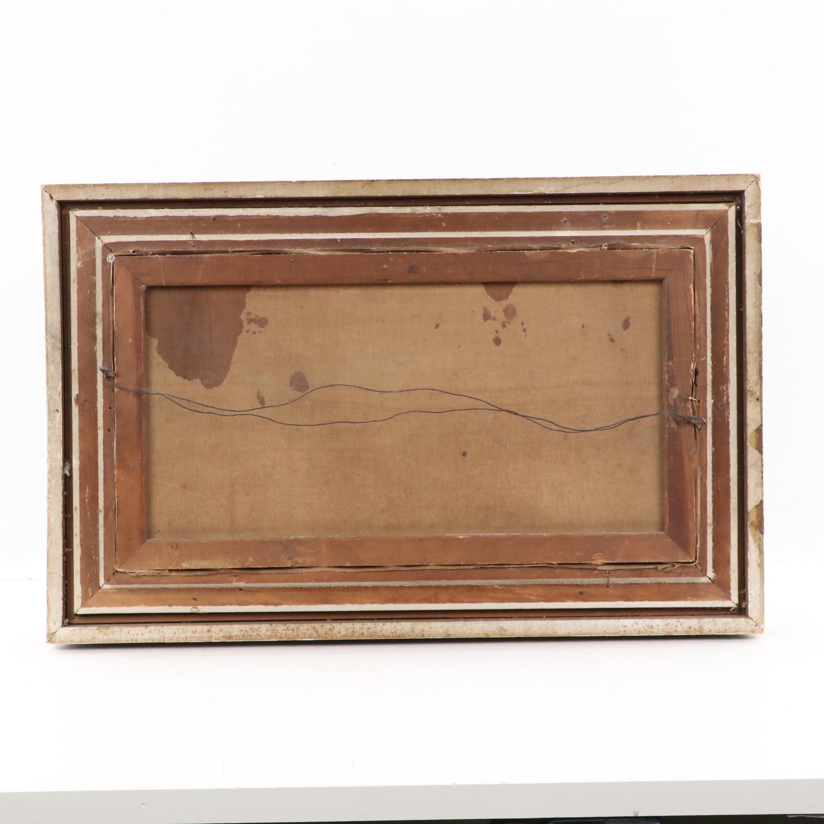 Wooded Landscape Oil Painting of Two Cows Drinking From River, 1898