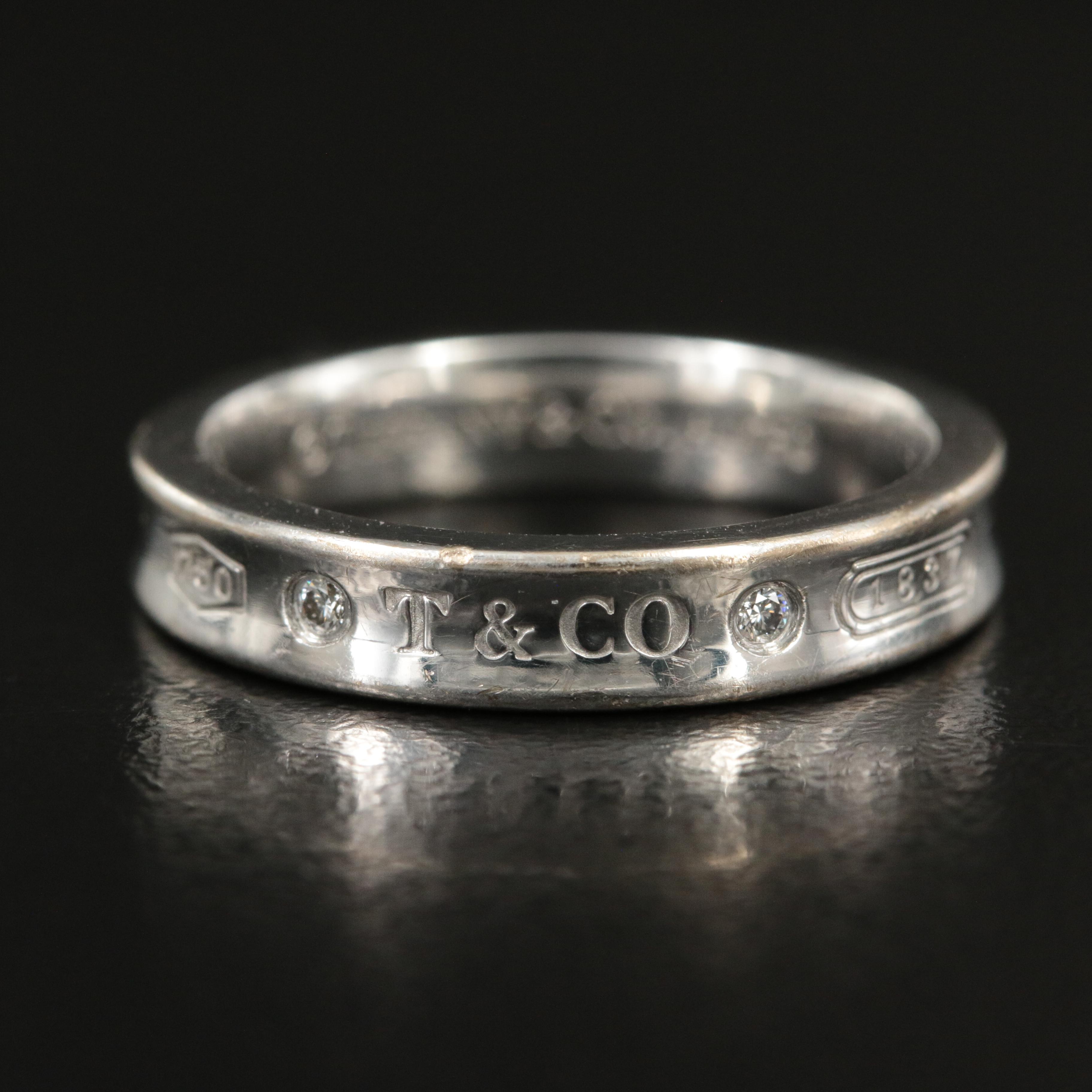 Tiffany & Co. "1837" 18K Narrow Band with Diamond Accents