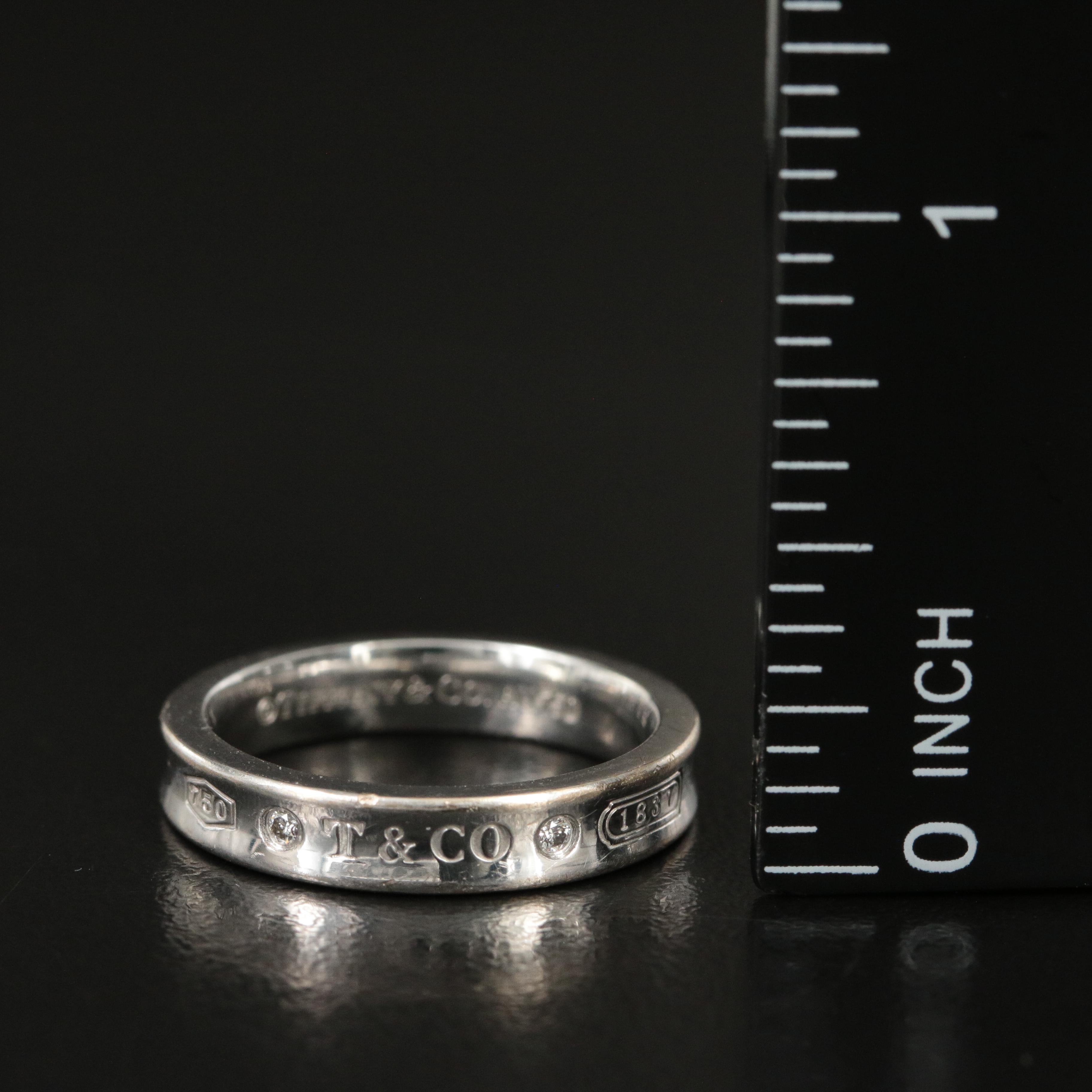 Tiffany & Co. "1837" 18K Narrow Band with Diamond Accents