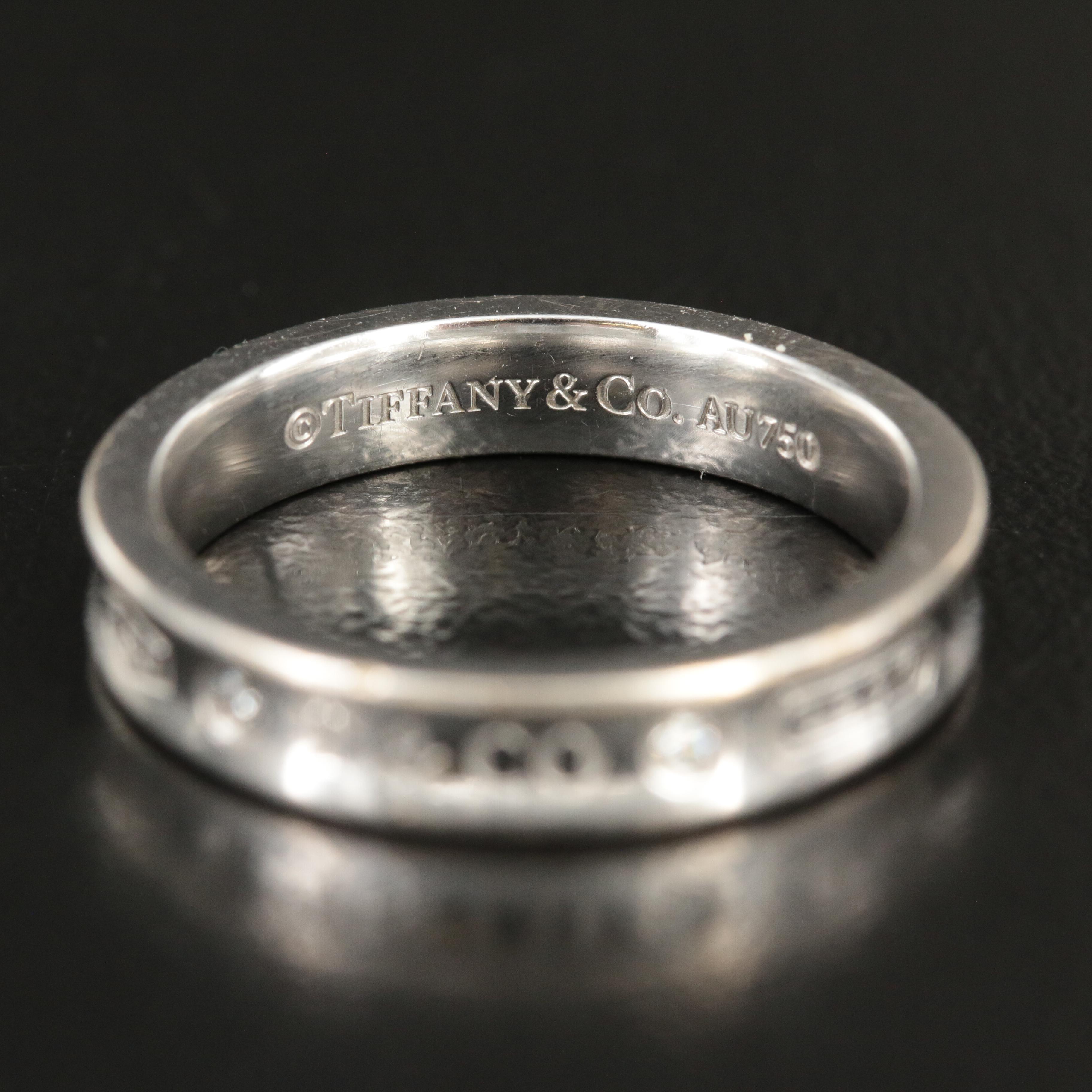Tiffany & Co. "1837" 18K Narrow Band with Diamond Accents