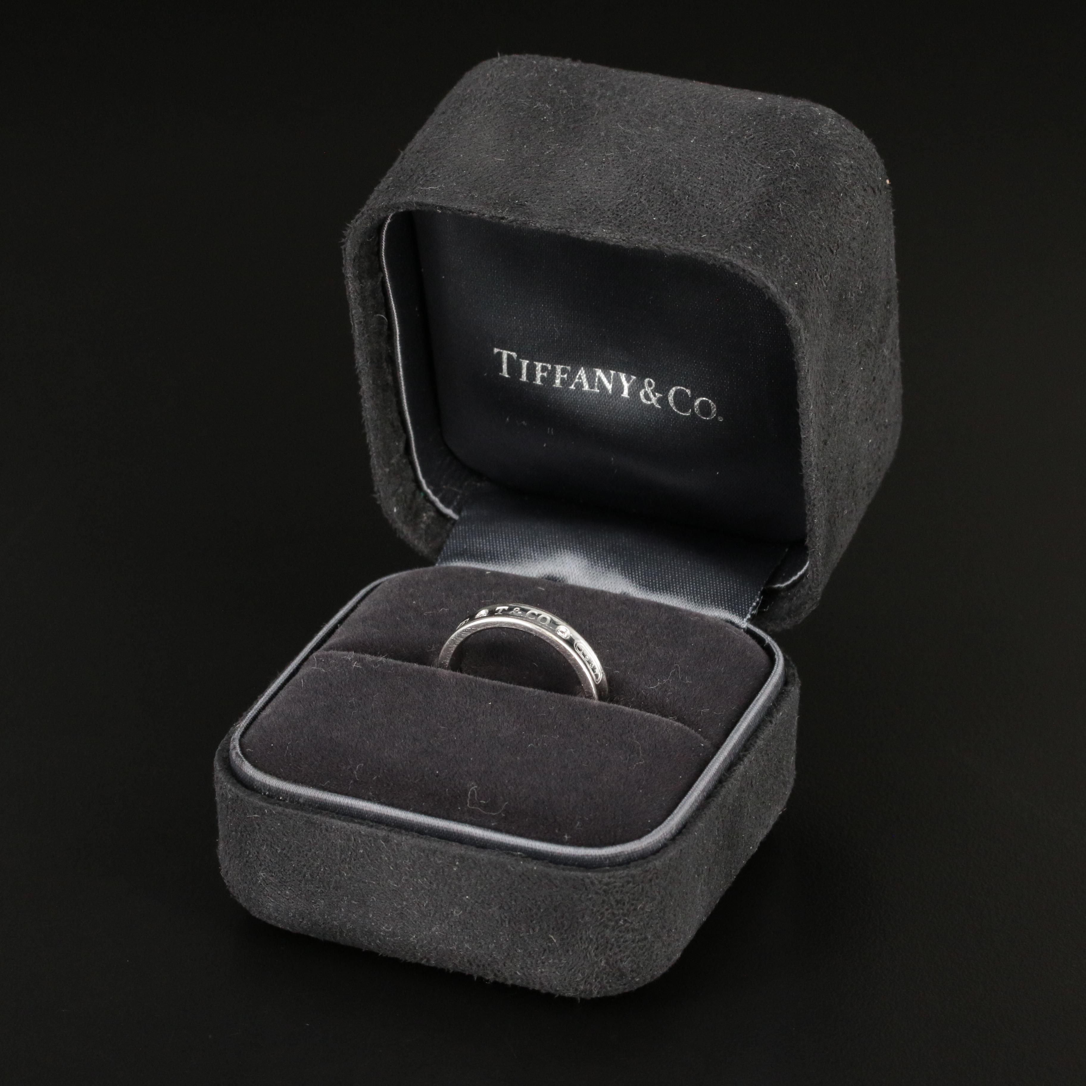 Tiffany & Co. "1837" 18K Narrow Band with Diamond Accents