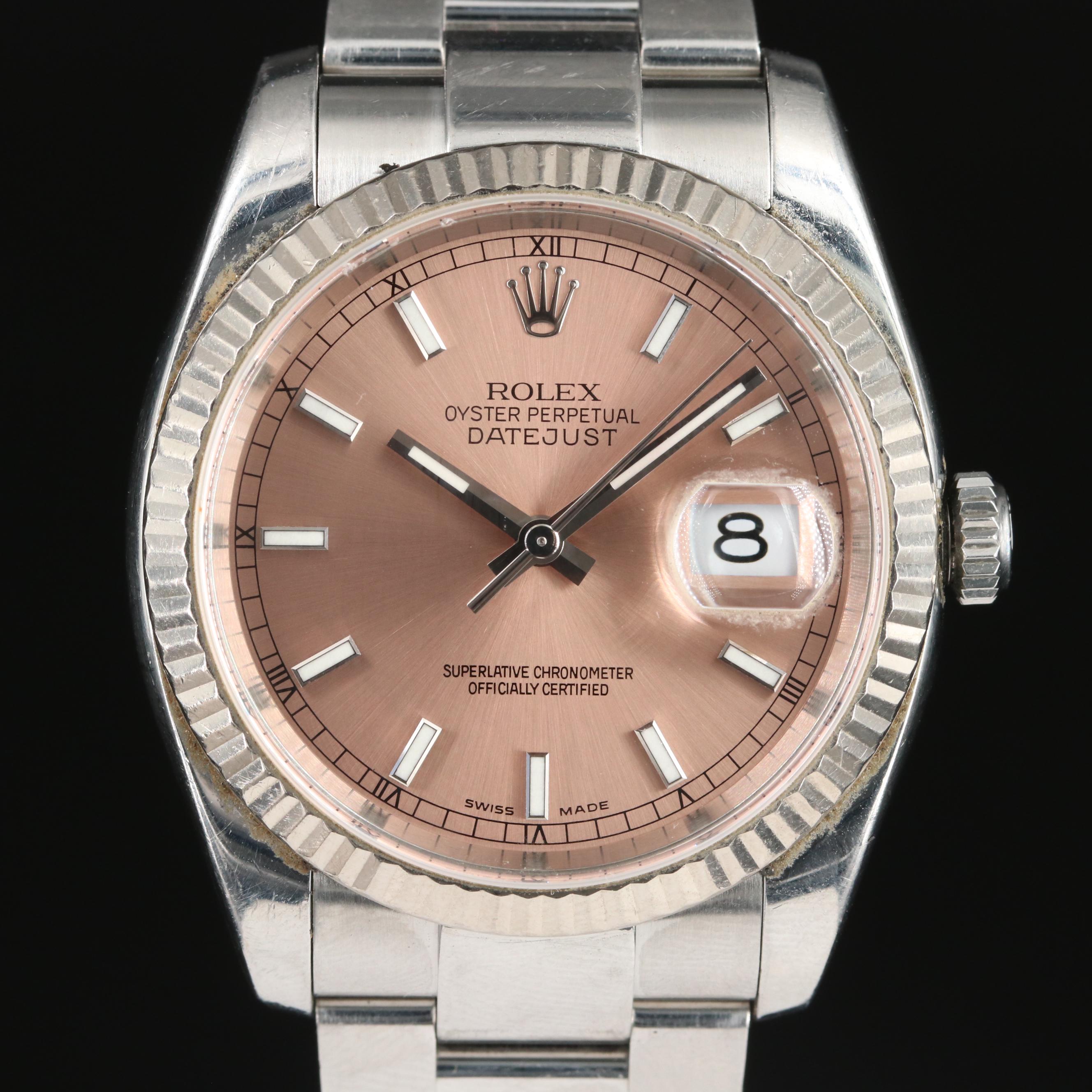 2005 Rolex Pink Salmon Dial Datejust 36 Watch