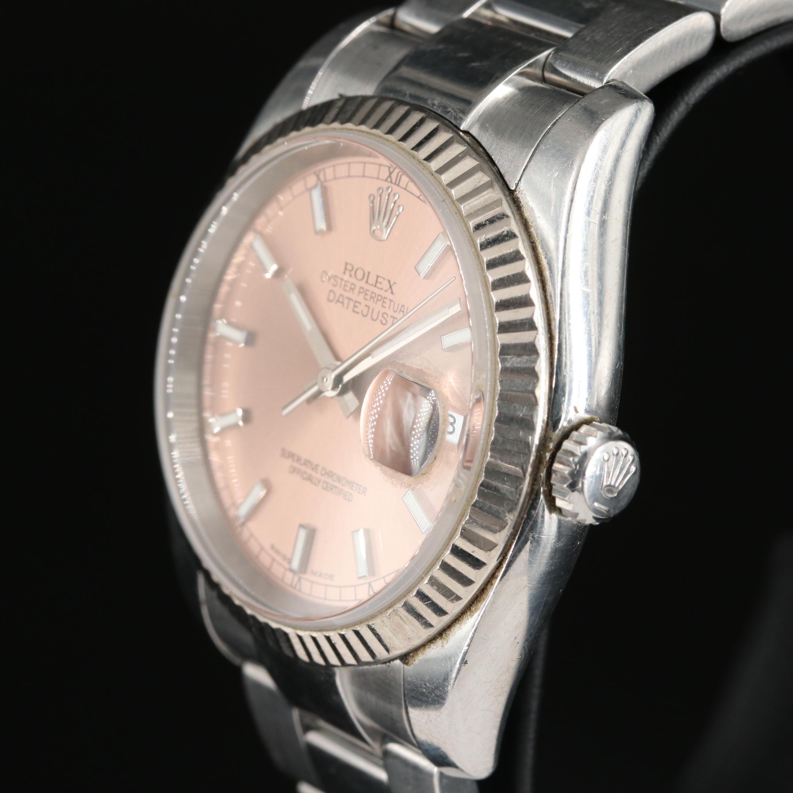 2005 Rolex Pink Salmon Dial Datejust 36 Watch