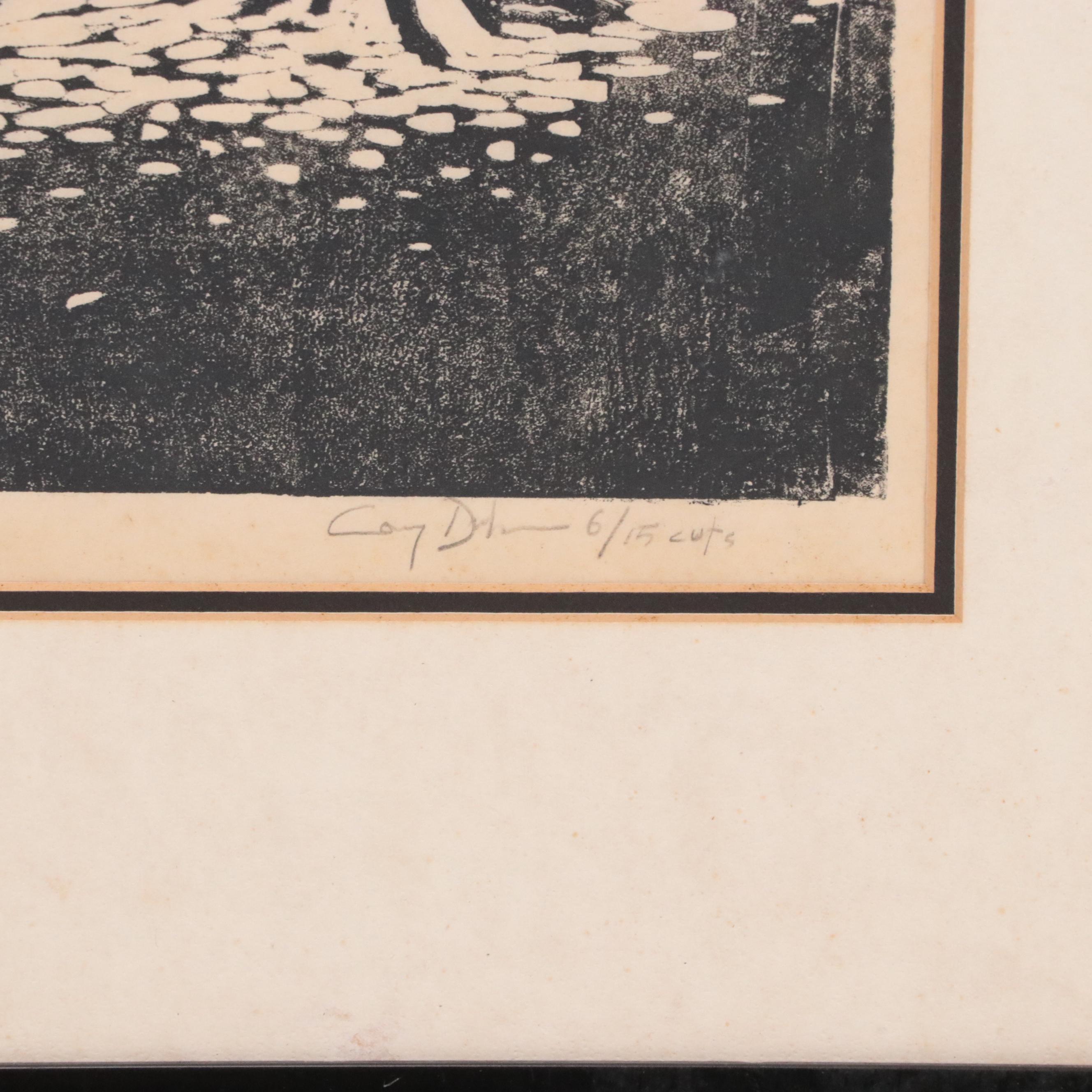 Landscape Linocut, Mid-20th Century