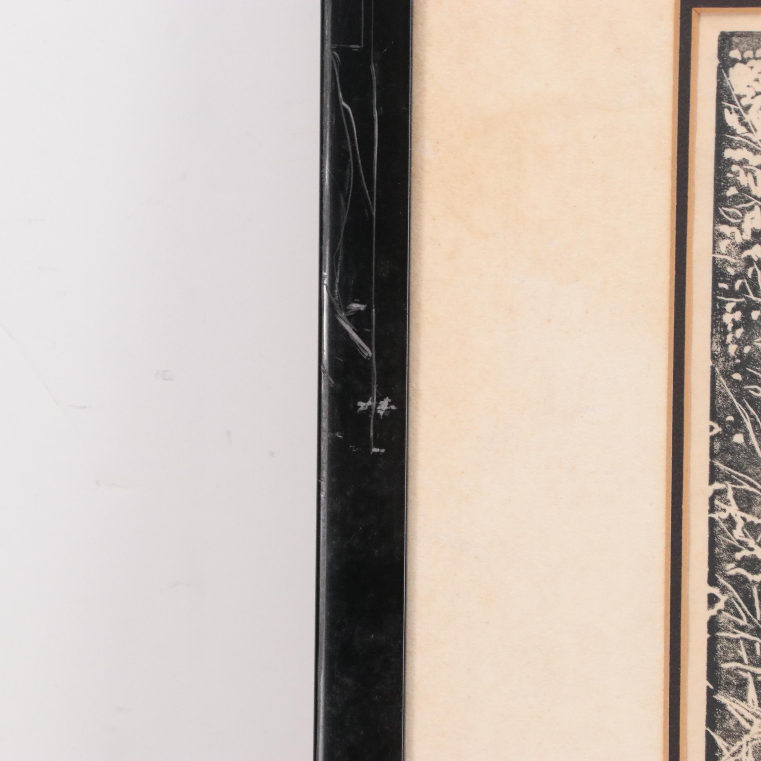 Landscape Linocut, Mid-20th Century