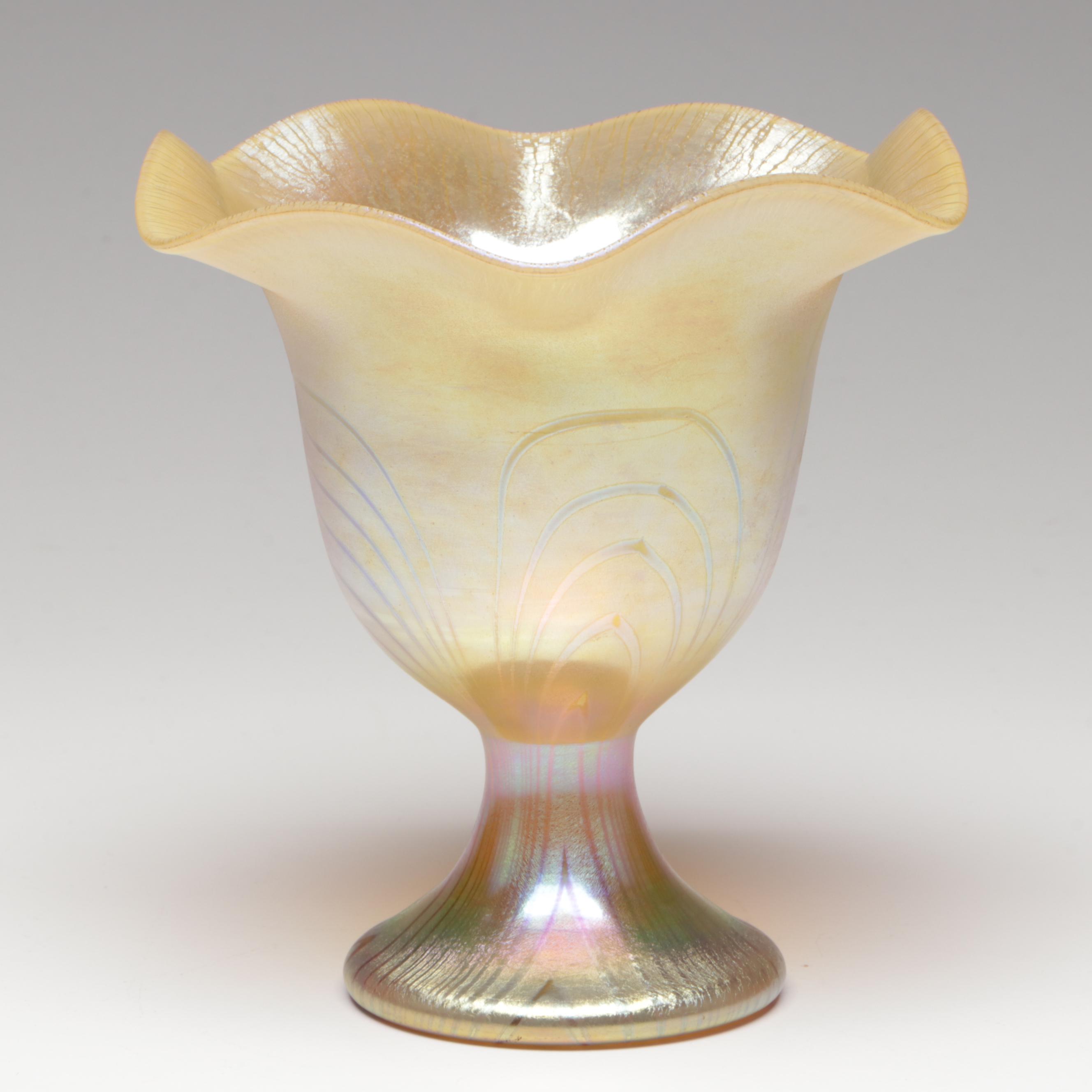 Steuben Feathered Gold Aurene Art Glass Vase, Early 20th Century