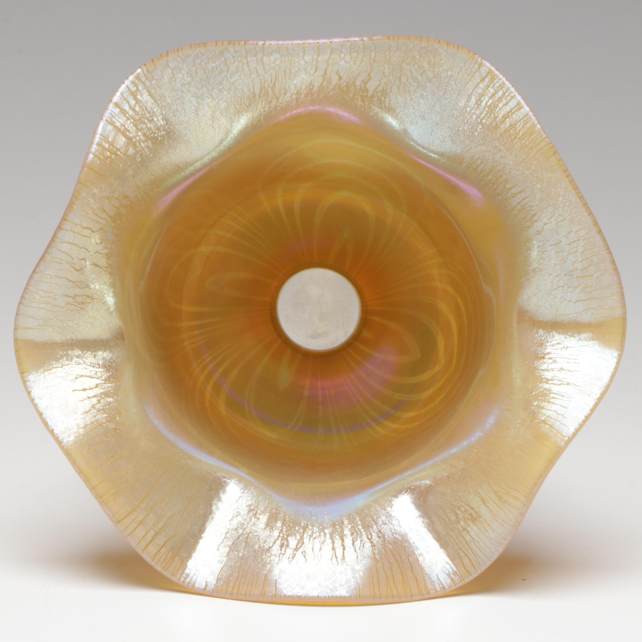 Steuben Feathered Gold Aurene Art Glass Vase, Early 20th Century