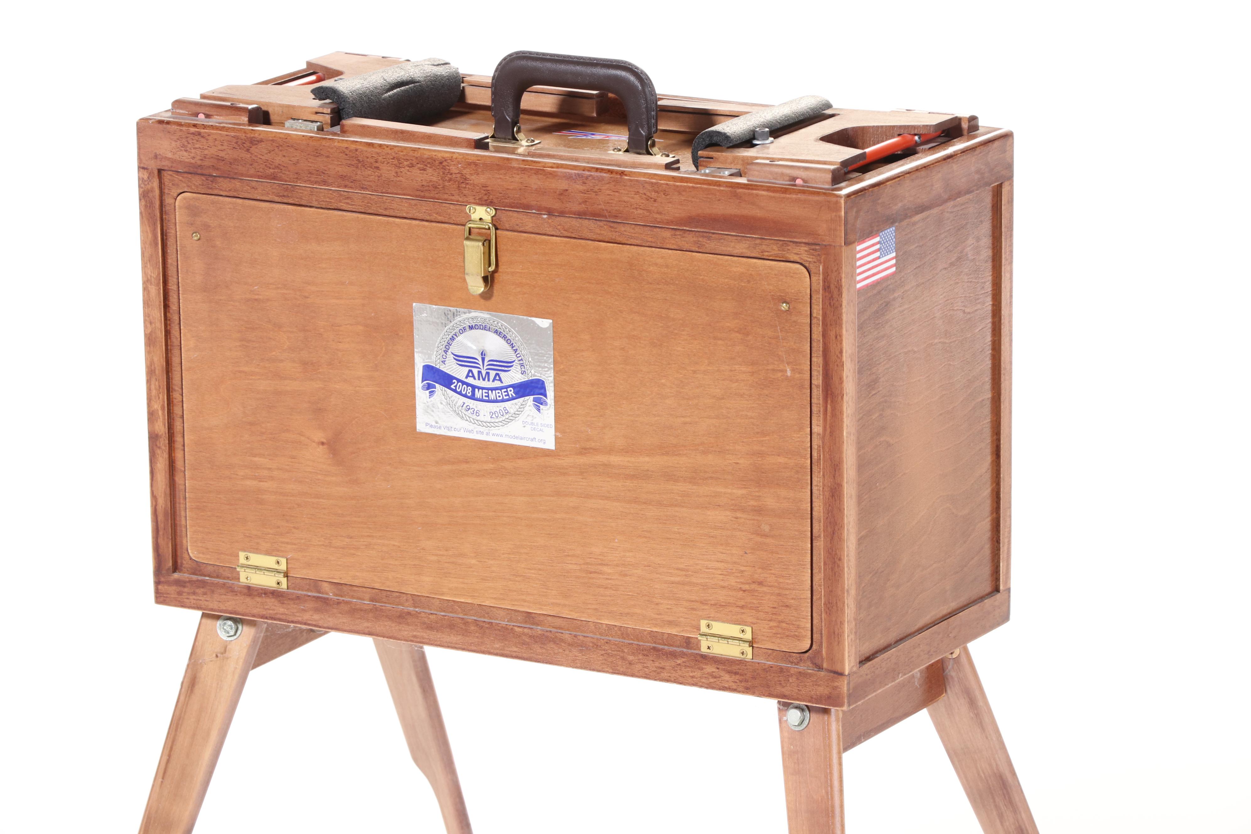 Waco Golden Age Biplane With Vintage Wooden RC Control Portable Cabinet