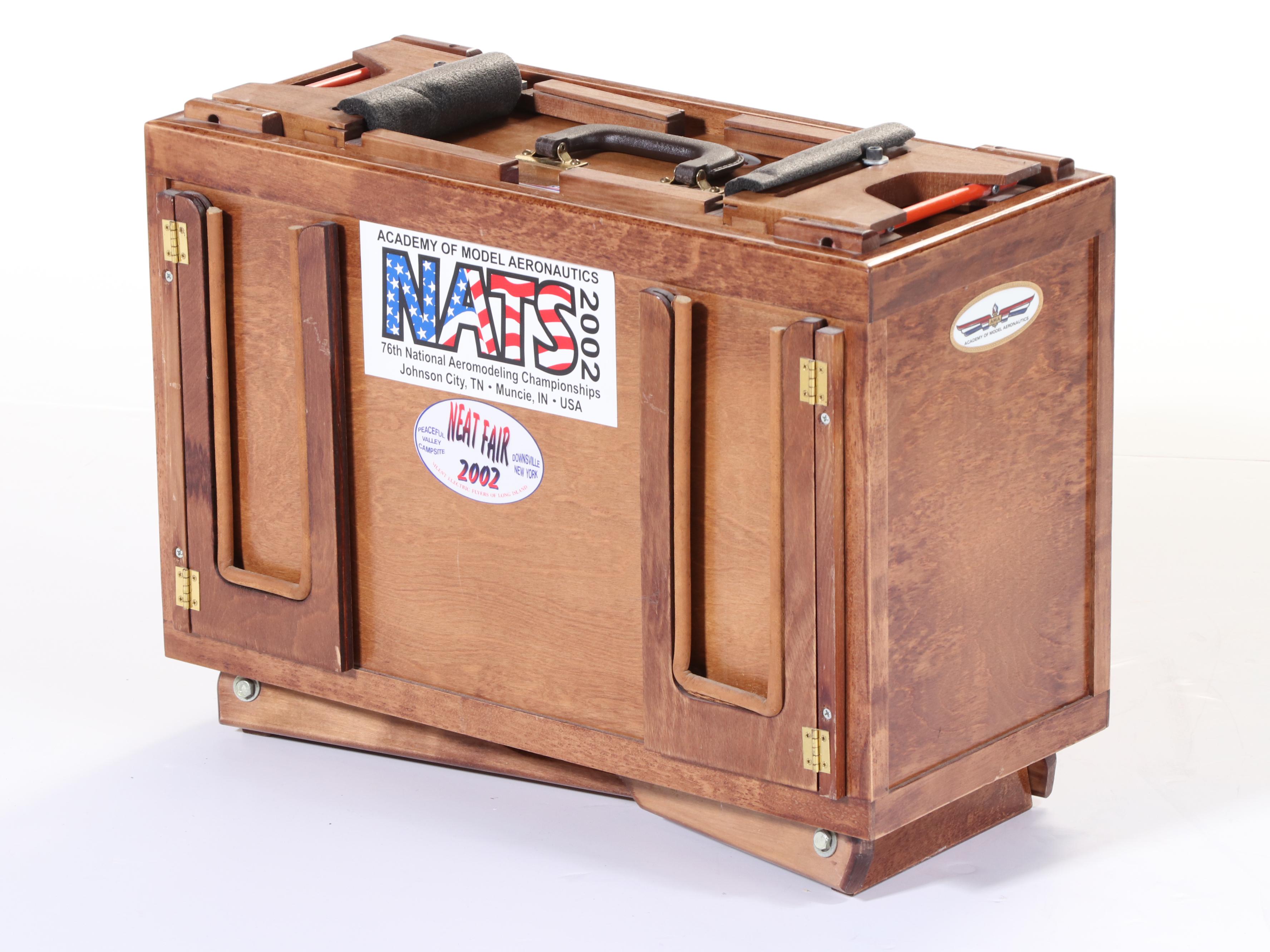 Waco Golden Age Biplane With Vintage Wooden RC Control Portable Cabinet