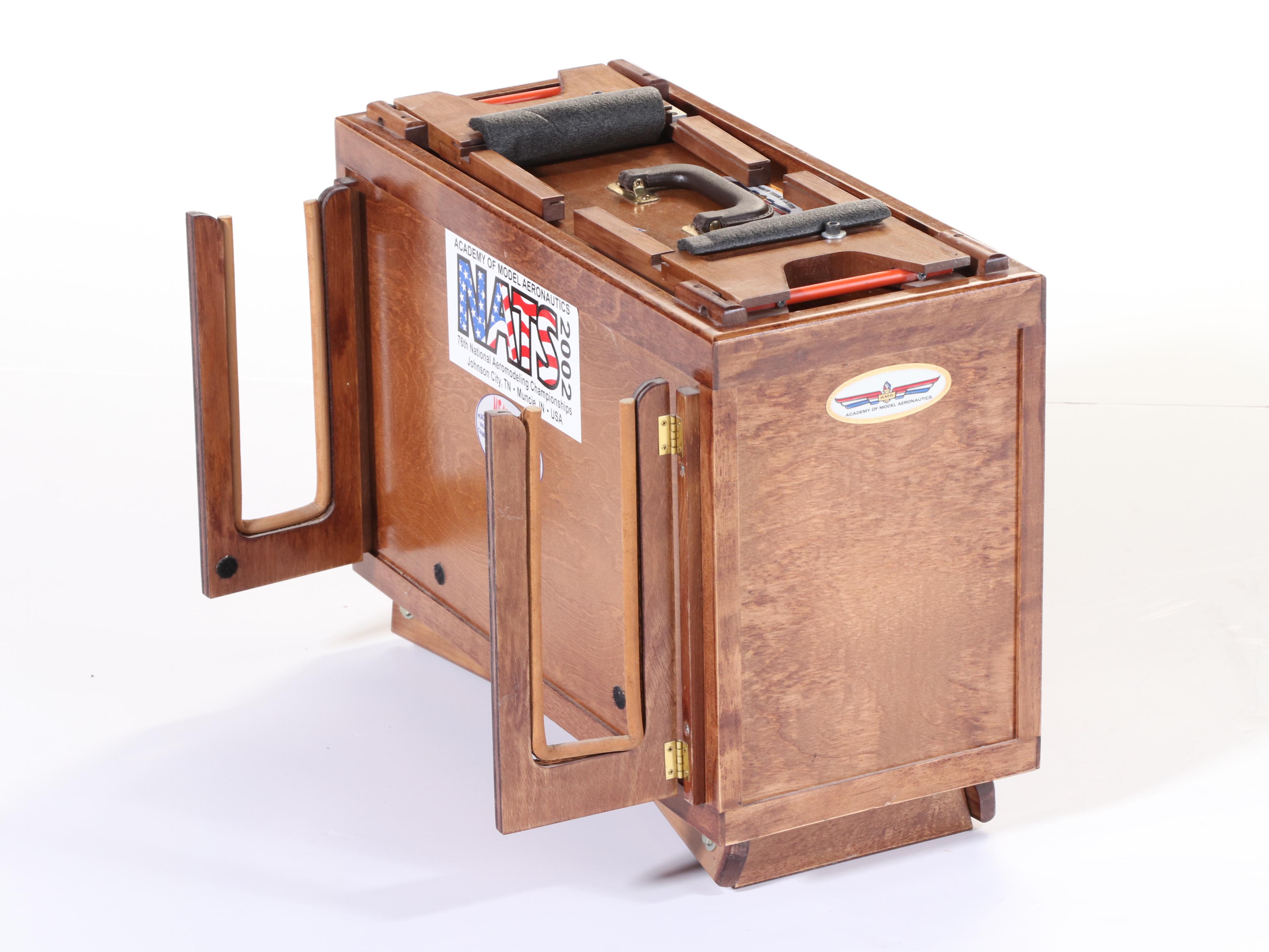 Waco Golden Age Biplane With Vintage Wooden RC Control Portable Cabinet