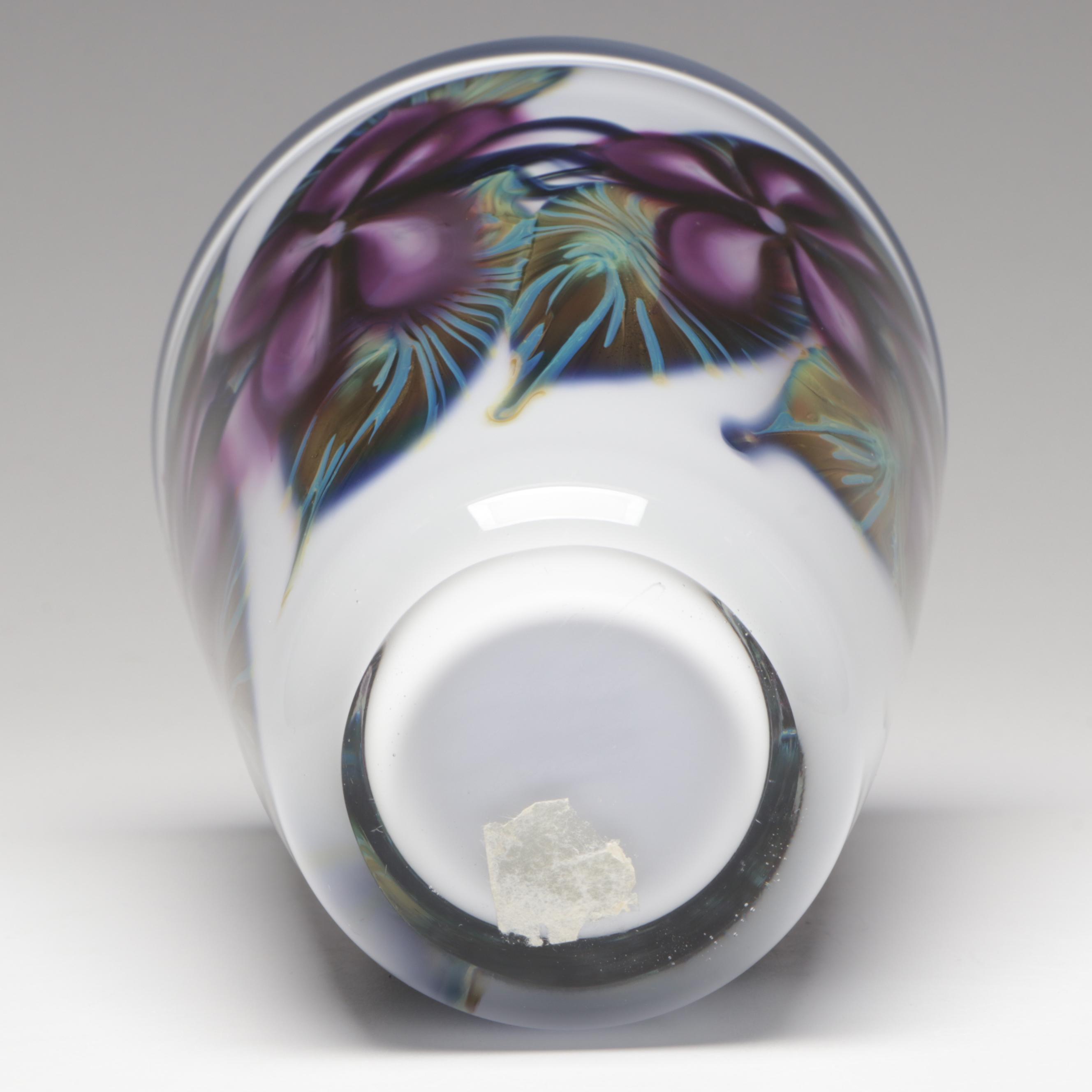 David Lotton "Clematis" Handblown Floral Studio Art Glass Vase, 1995
