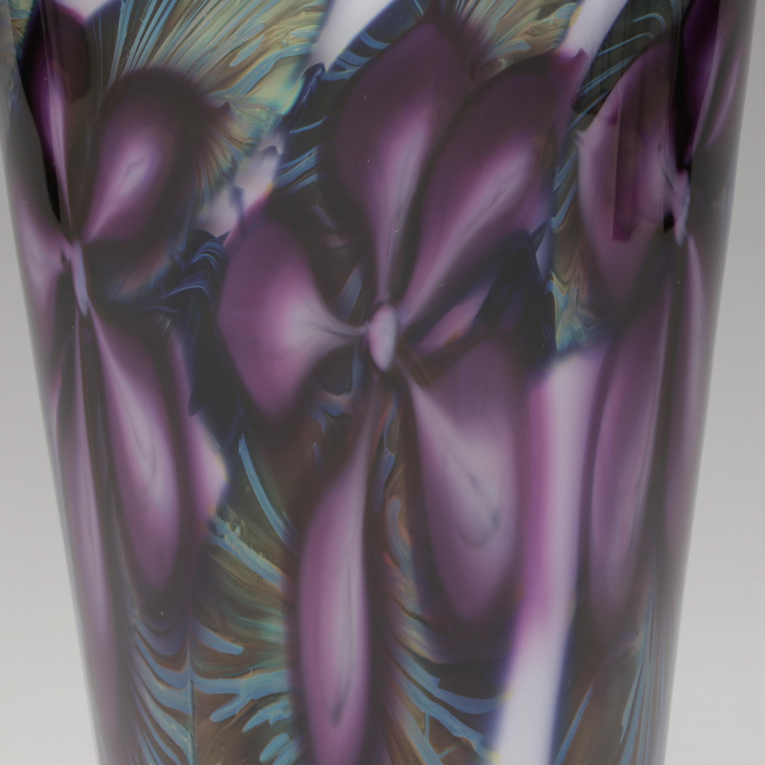 David Lotton "Clematis" Handblown Floral Studio Art Glass Vase, 1995