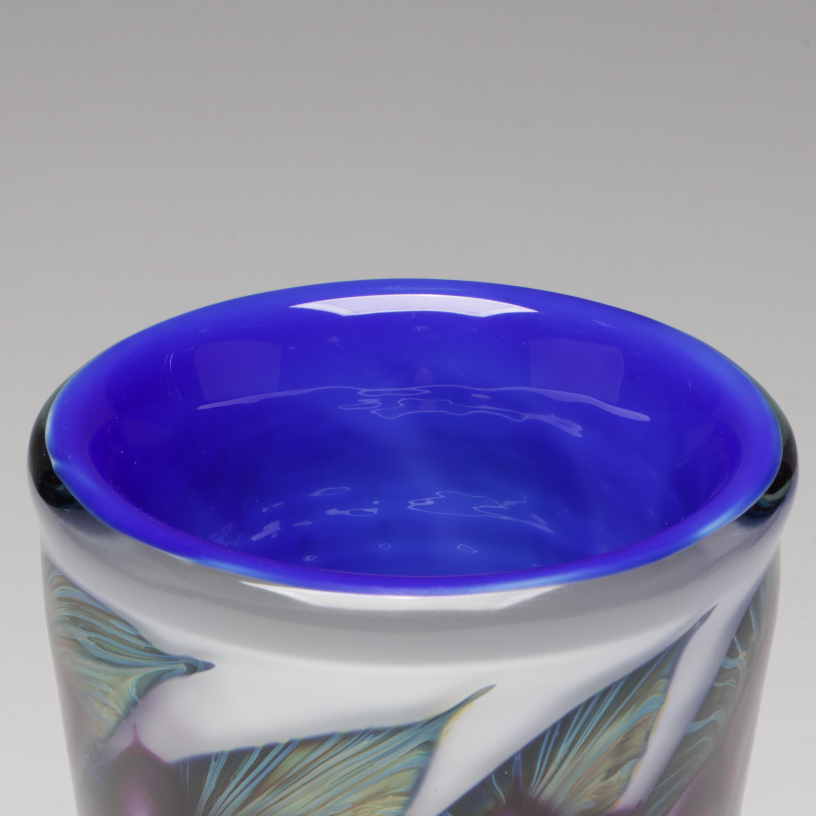 David Lotton "Clematis" Handblown Floral Studio Art Glass Vase, 1995