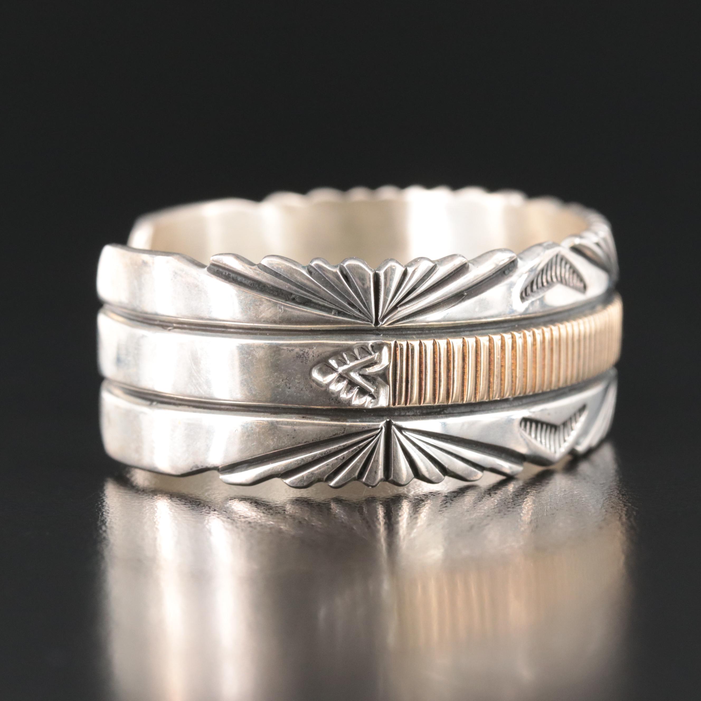 Bruce Morgan Navajo Diné Sterling Cuff With 14K Accent And Stampwork | EBTH