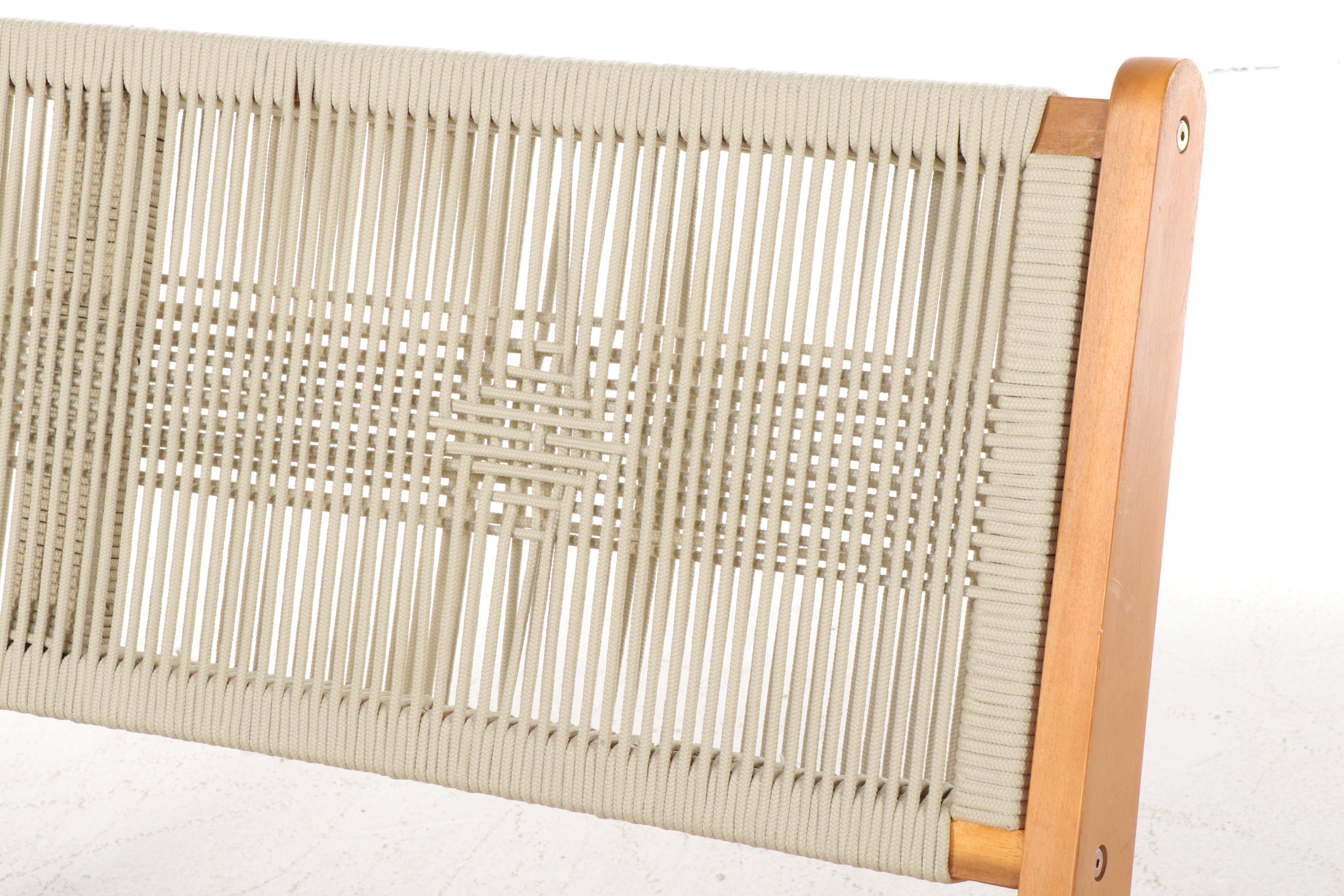 Set of Three Mid Century Modern Acacia Wood and Rope Folding Loveseats