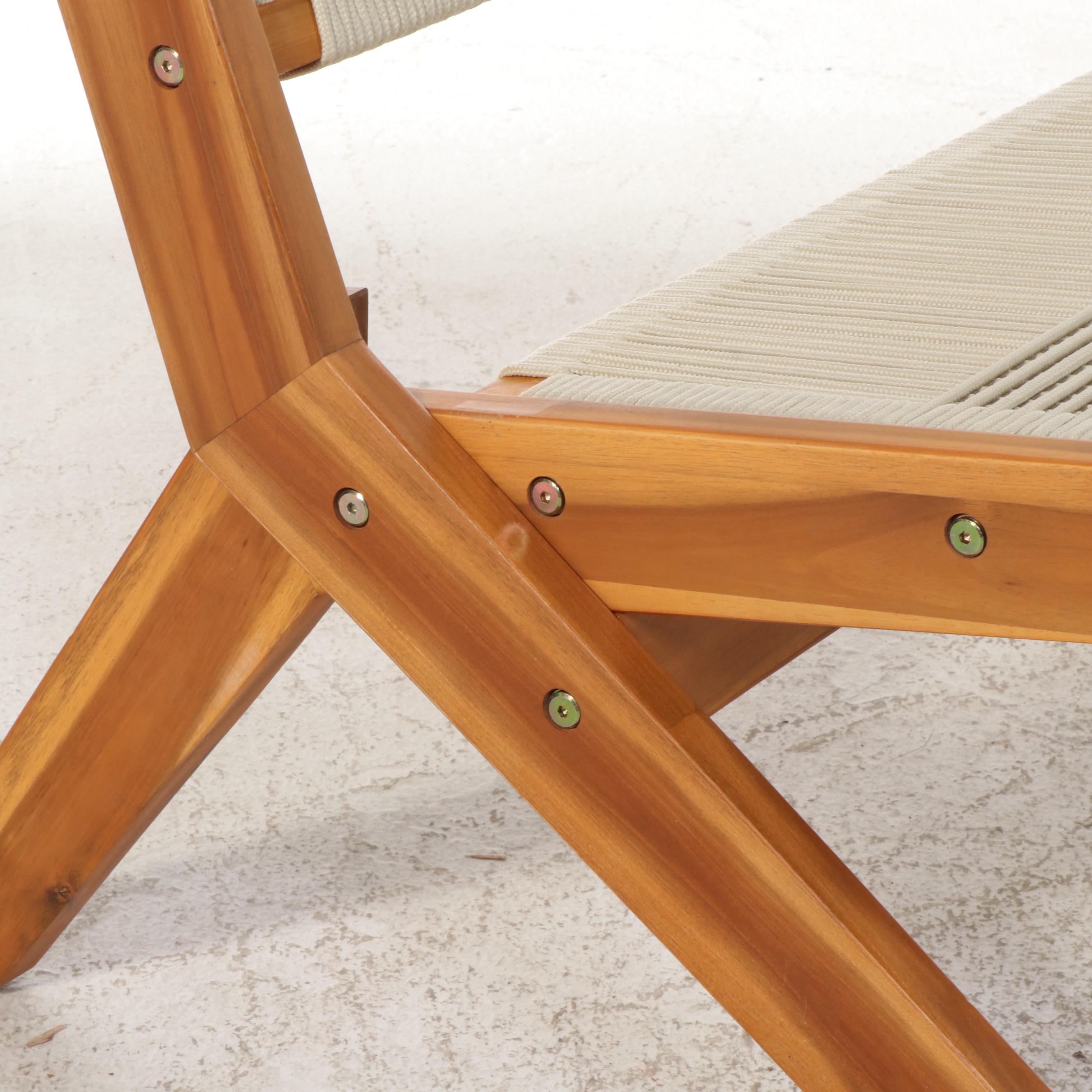 Set of Three Mid Century Modern Acacia Wood and Rope Folding Loveseats