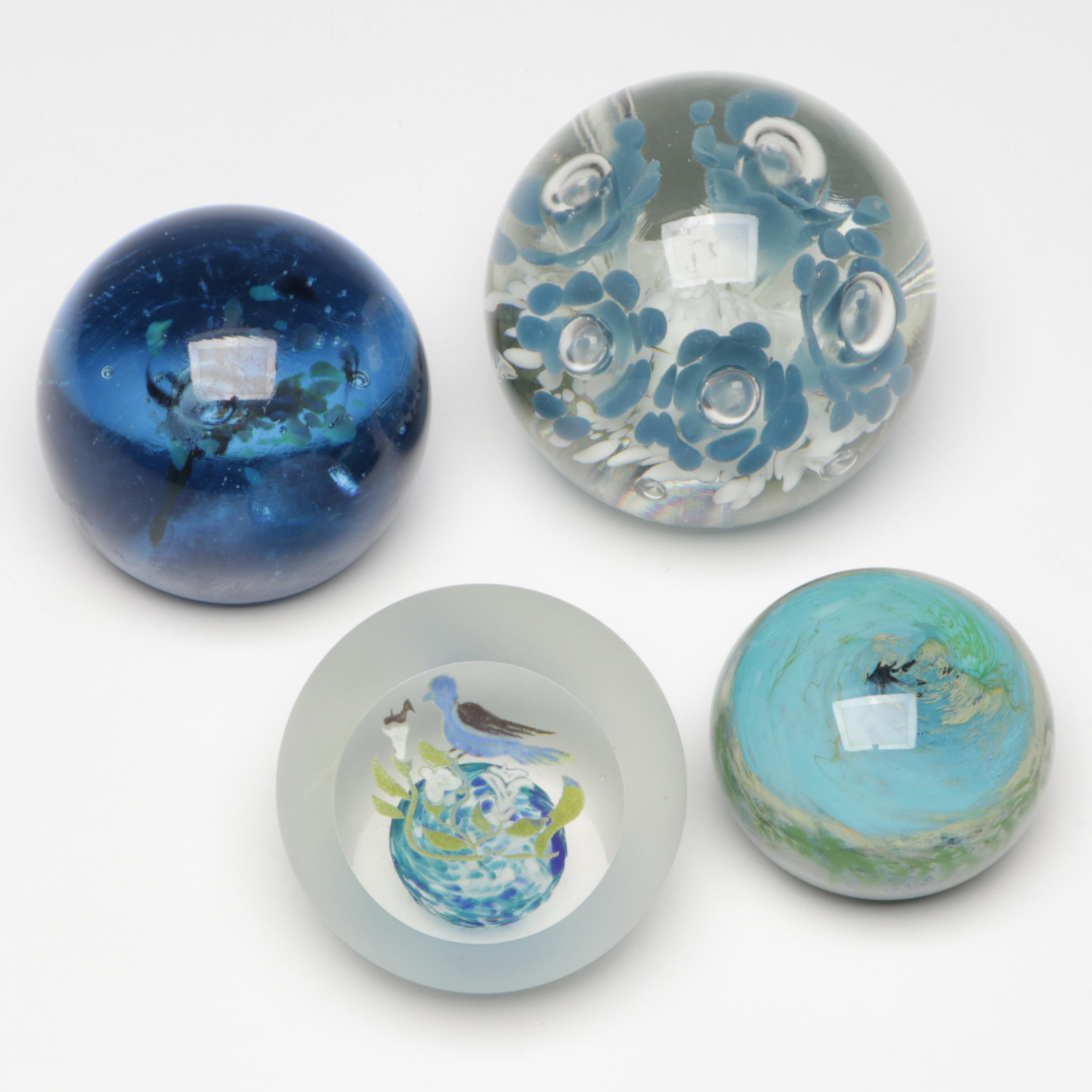 Artist Signed Handmade Art Glass Paperweights, Mid to Late 20th Century