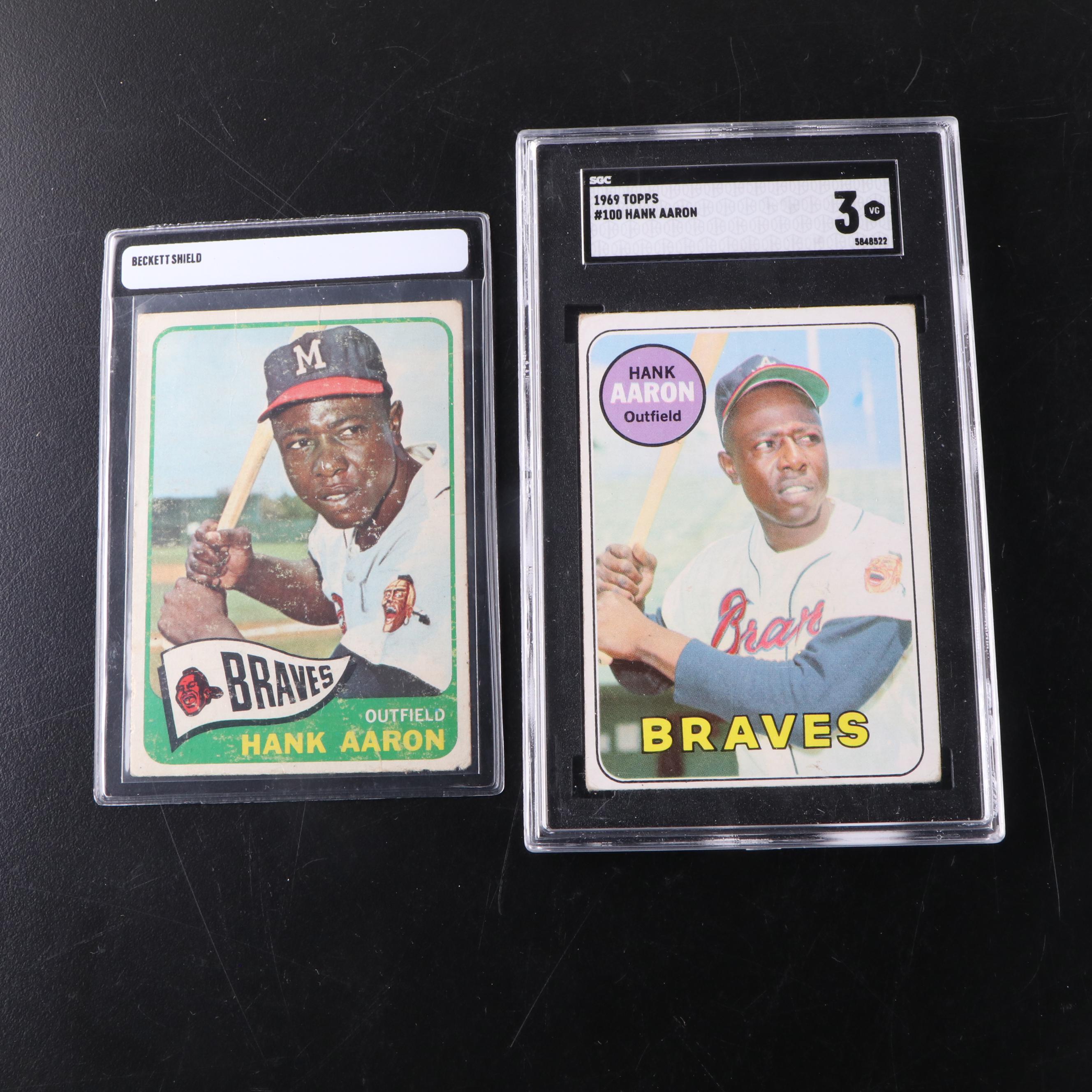 1969 Topps Hank Aaron Baseball Card Graded SGC 3 with 1965 Topps Baseball Card