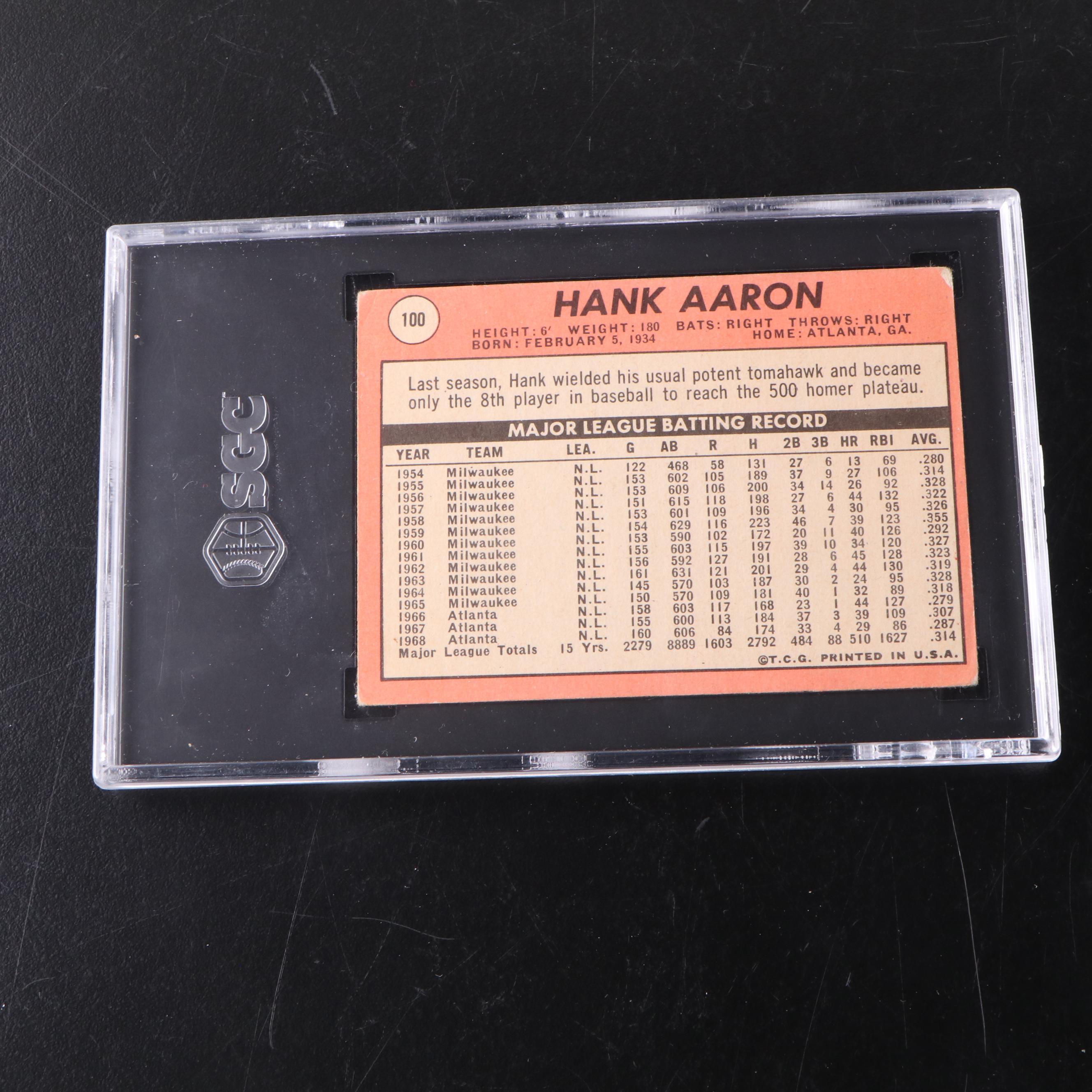 1969 Topps Hank Aaron Baseball Card Graded SGC 3 with 1965 Topps Baseball Card