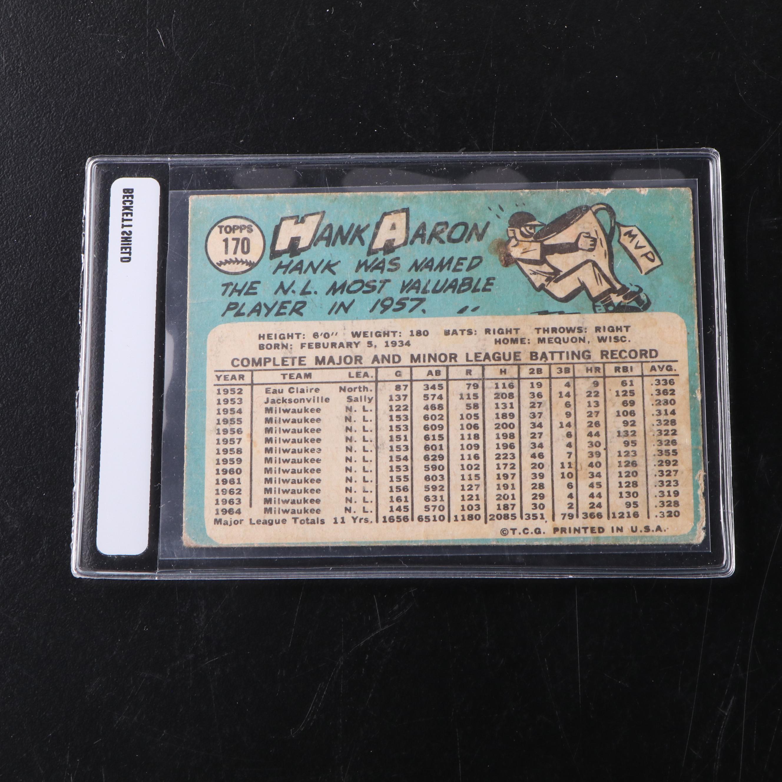 1969 Topps Hank Aaron Baseball Card Graded SGC 3 with 1965 Topps Baseball Card