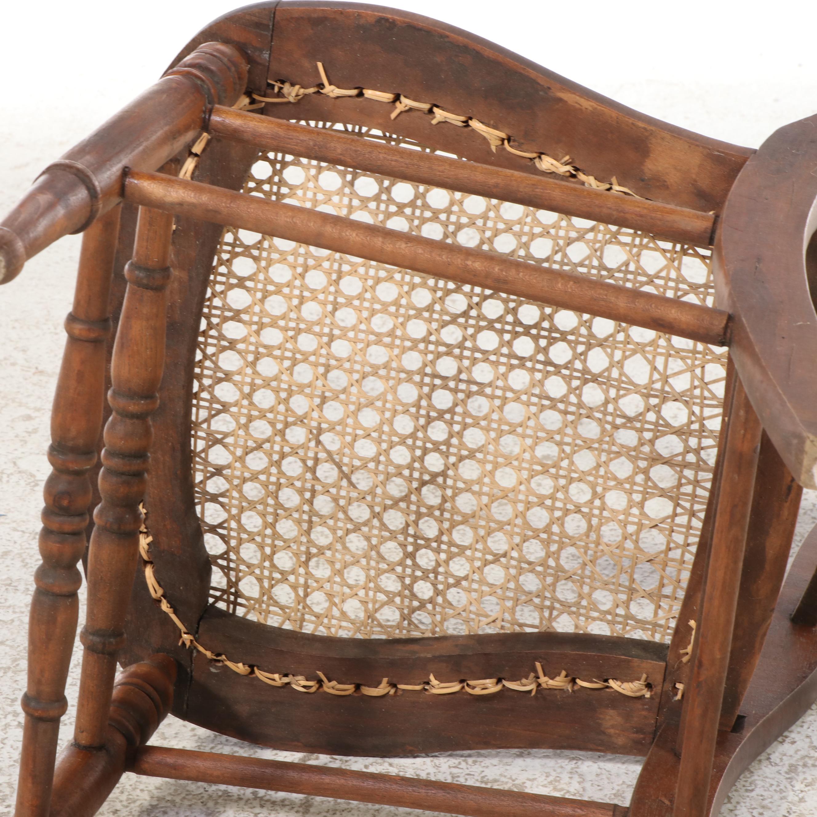 Victorian Tiger Maple and Other Ladder Back Cane Bottom Chairs, Antique