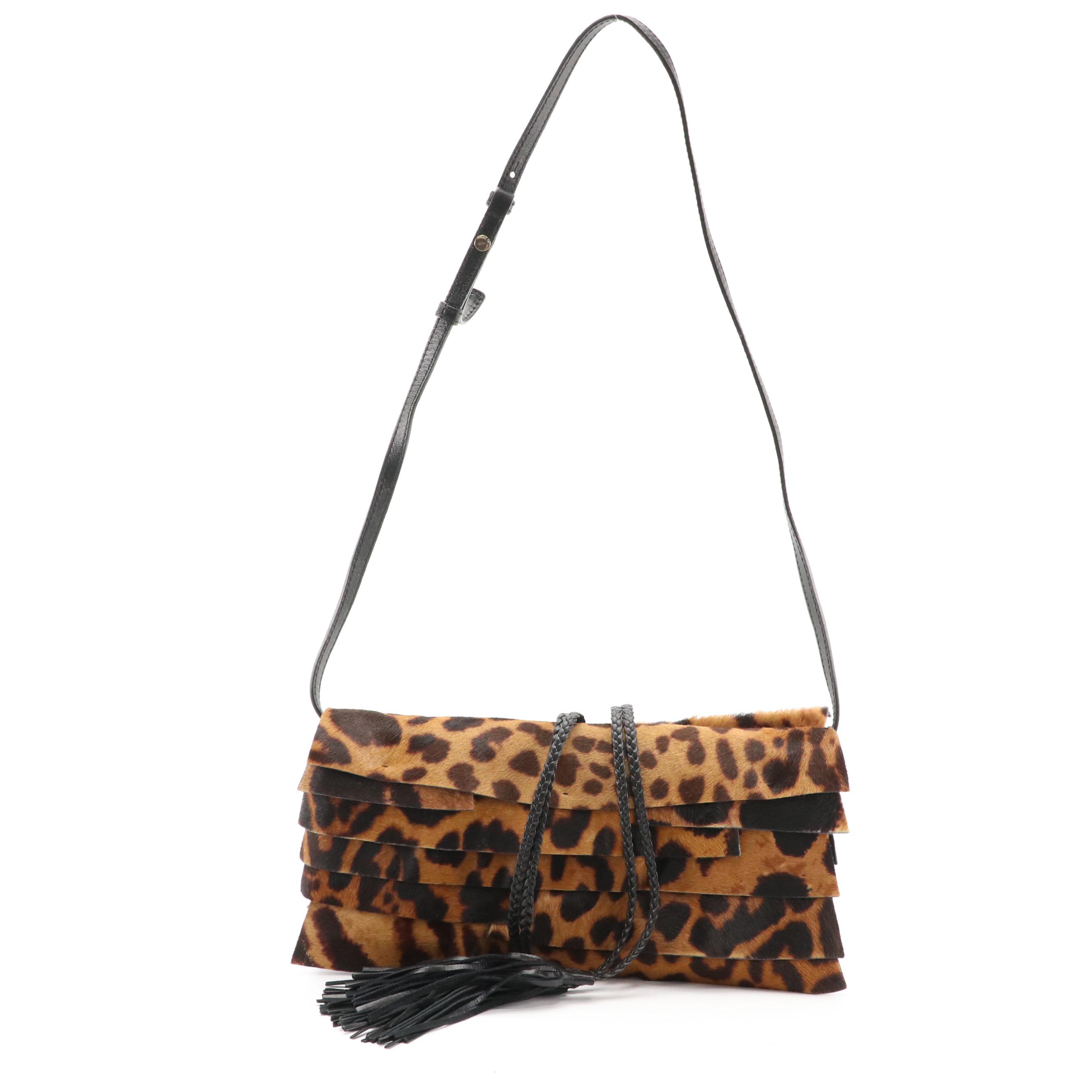 Yves Saint Laurent Leopard Print and Black Suede Braided Tassel Crossbody, NWT
