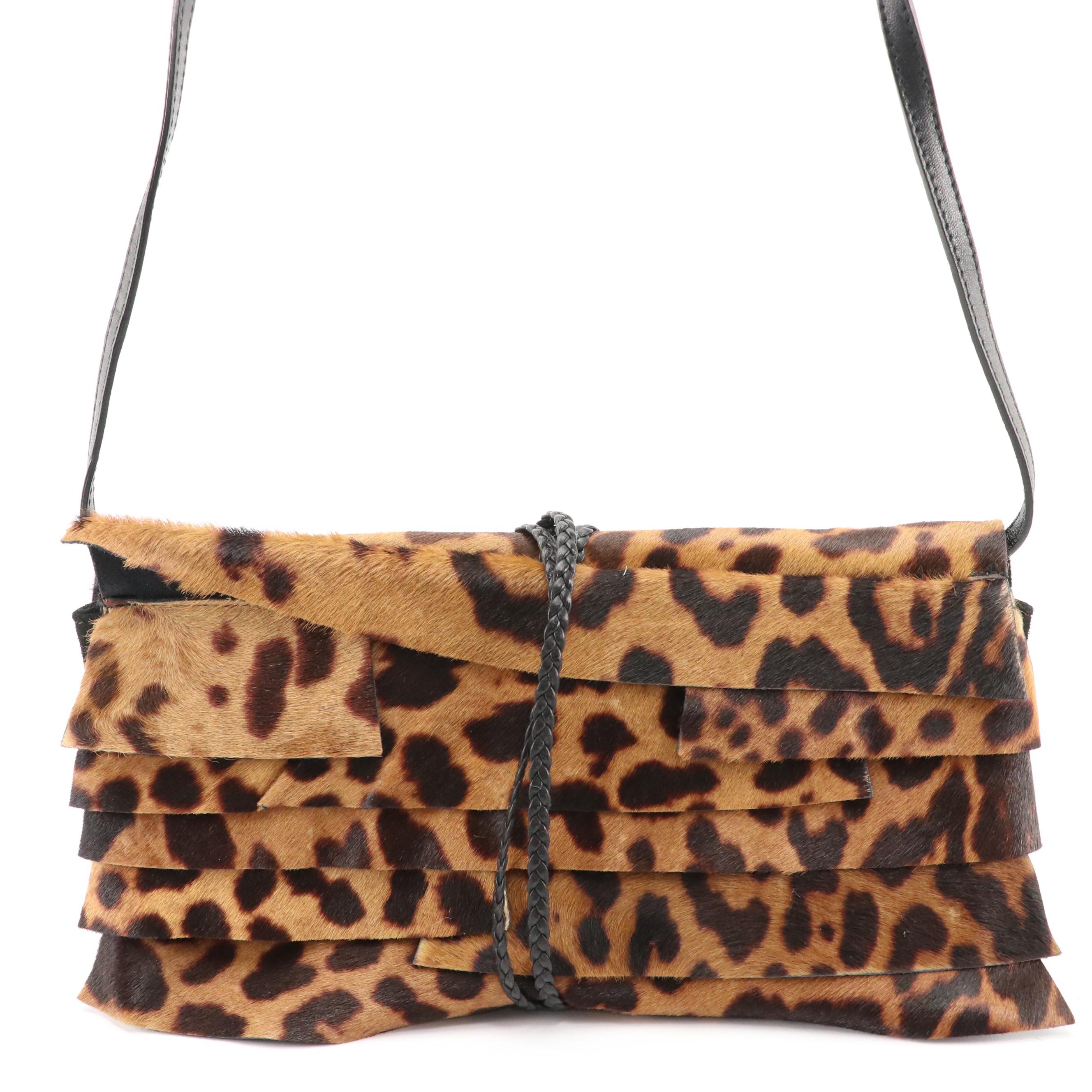Yves Saint Laurent Leopard Print and Black Suede Braided Tassel Crossbody, NWT