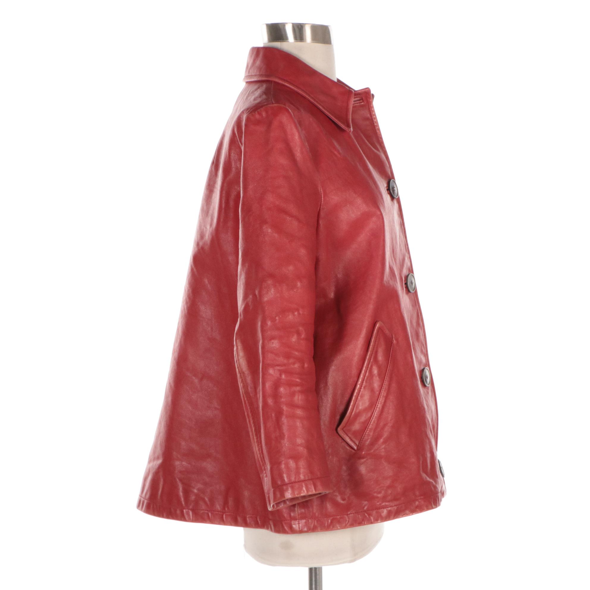 Prada Red Leather Jacket with Mother-of-Pearl Buttons