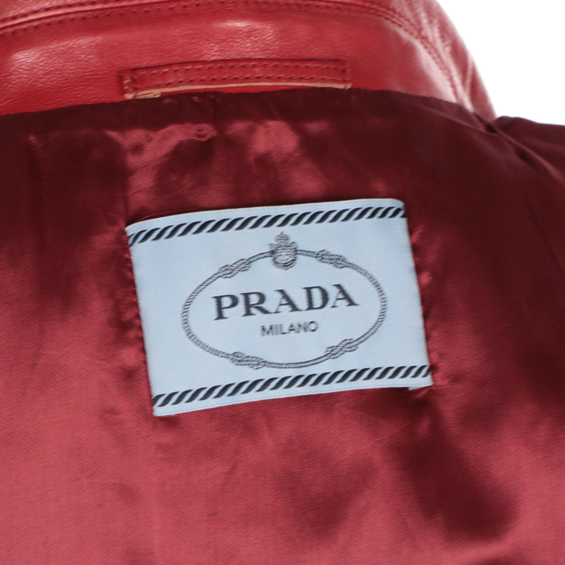Prada Red Leather Jacket with Mother-of-Pearl Buttons