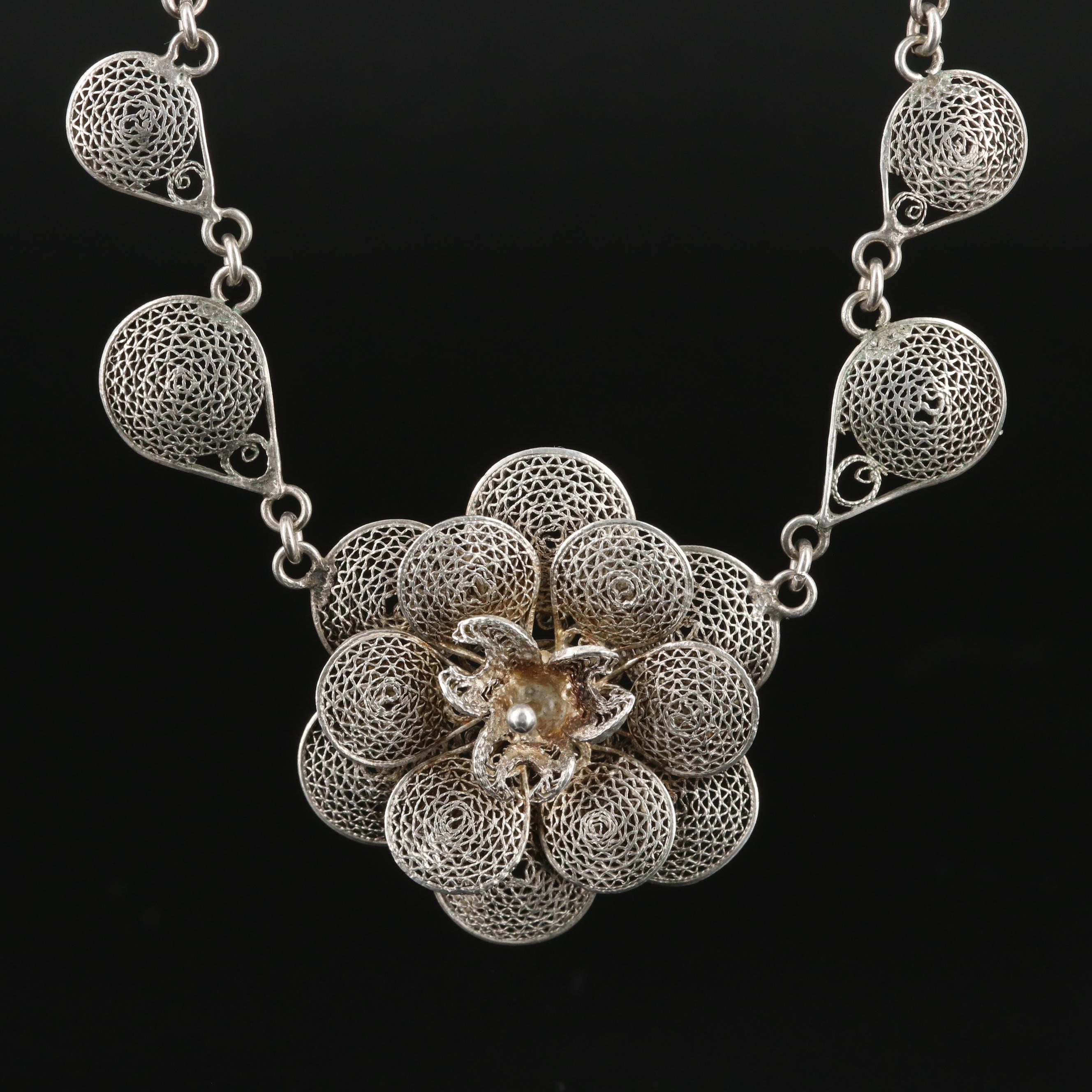 Mexican 950 Silver Filigree Necklace