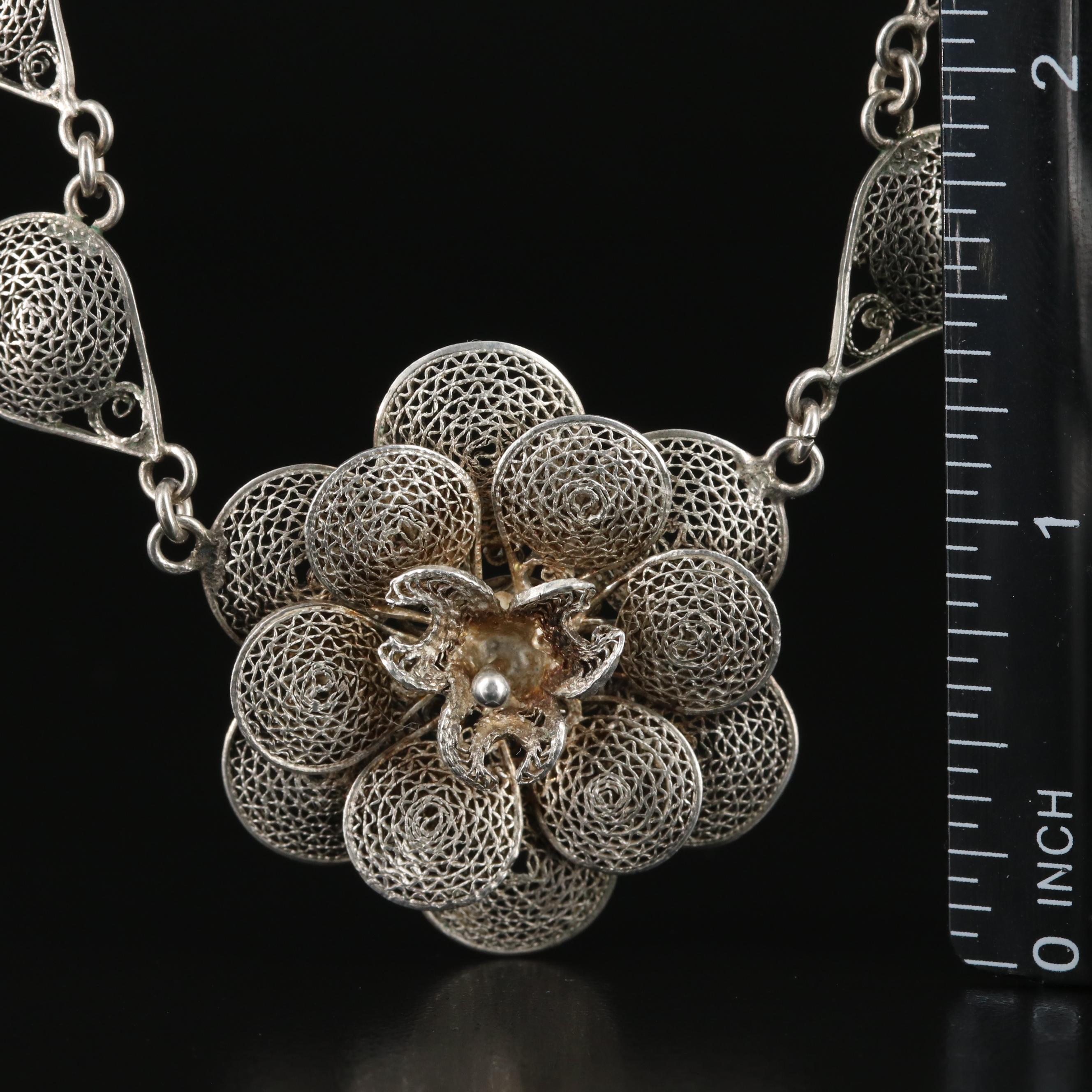 Mexican 950 Silver Filigree Necklace