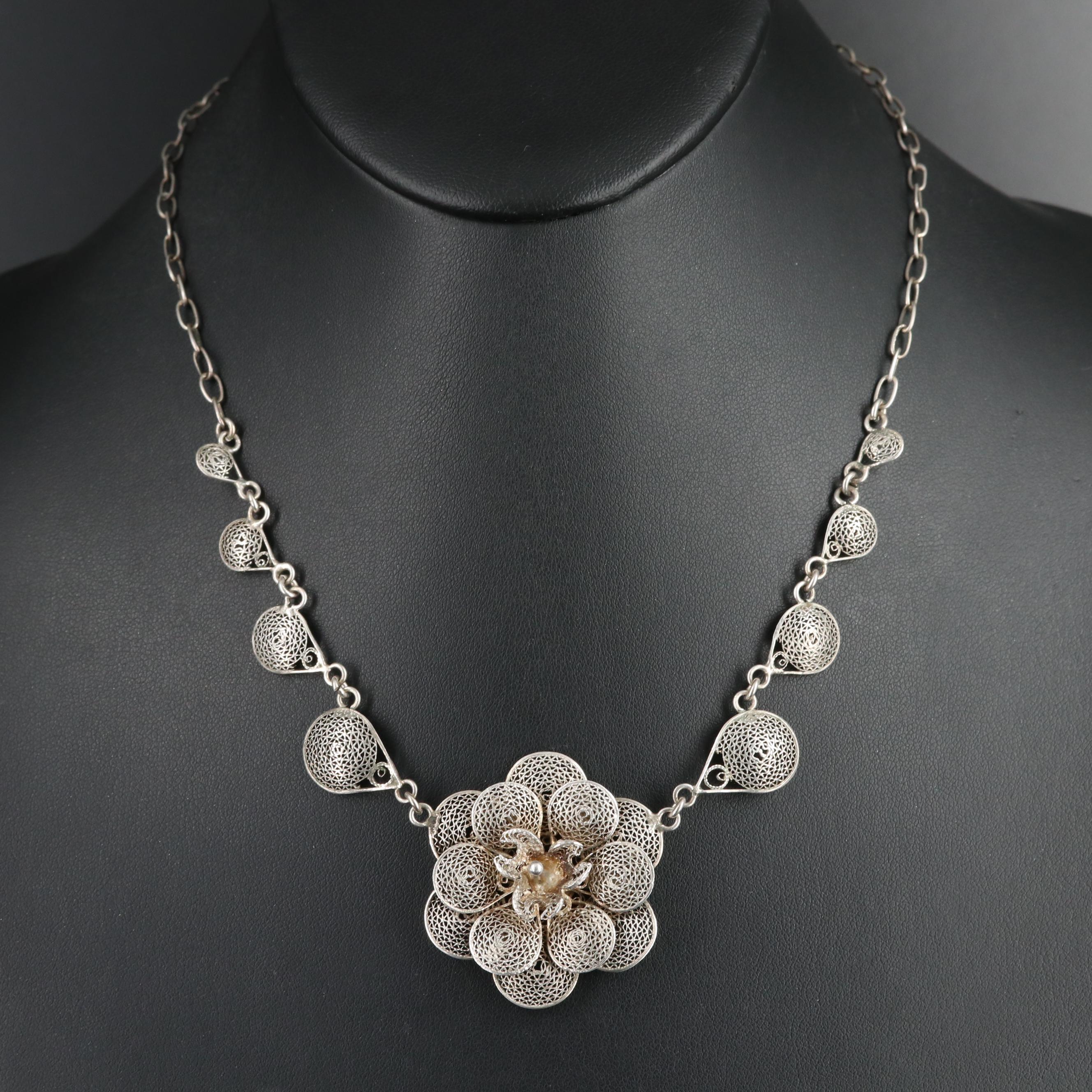 Mexican 950 Silver Filigree Necklace