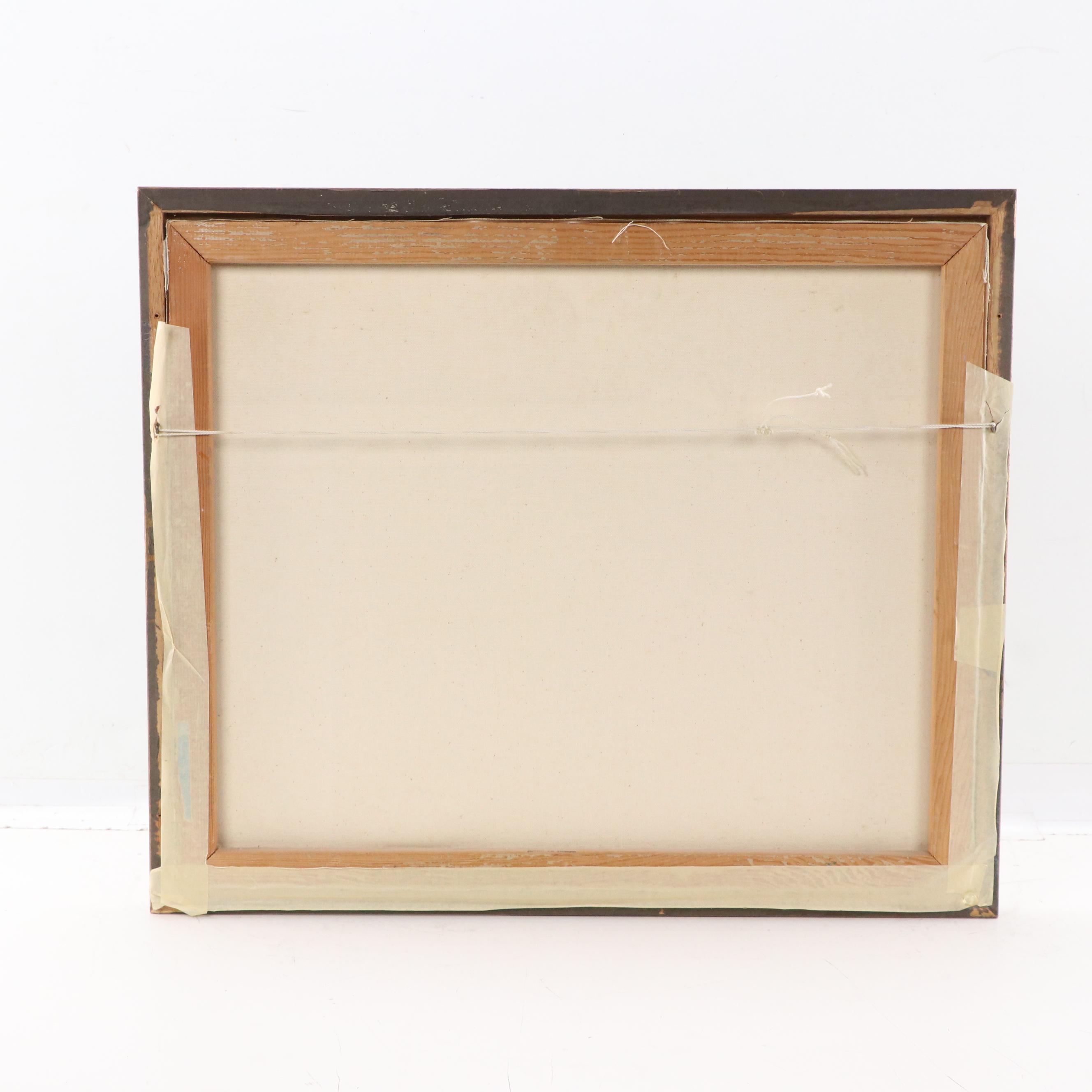 American Folk Art Style Oil Painting of Family Portrait in Landscape, 1990